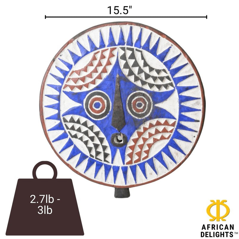 Sun Mask - Handmade African Mask, Burkina Faso (Blue)