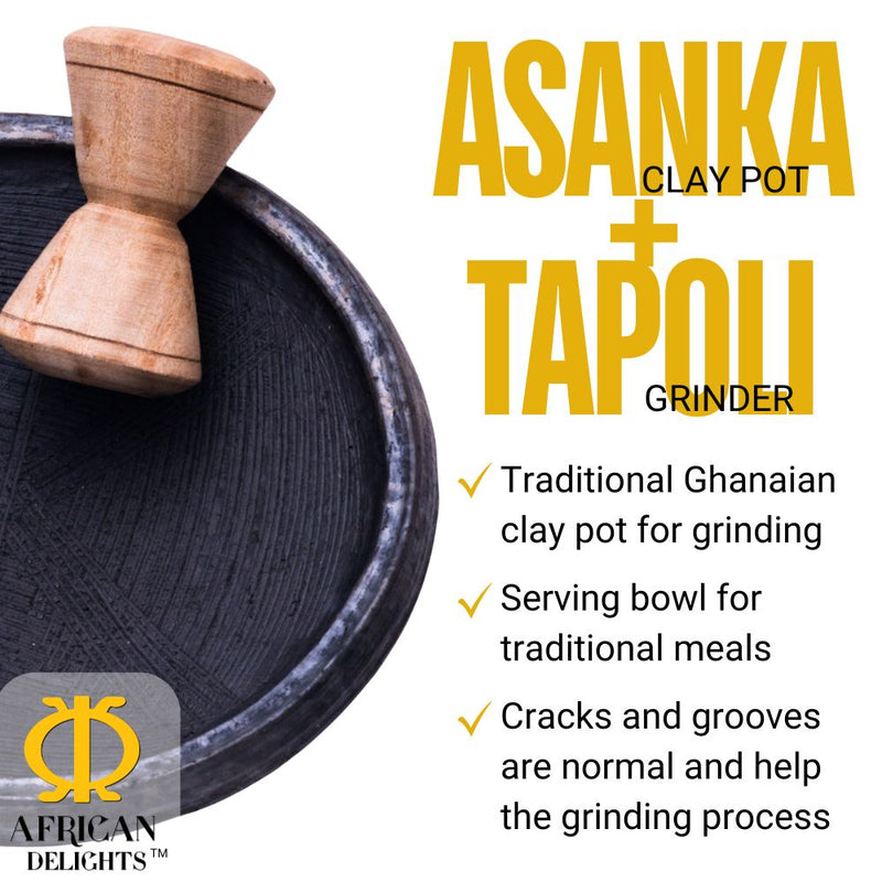 Asanka Traditional Pot with Grinder, 11 Inch, Handmade in Ghana