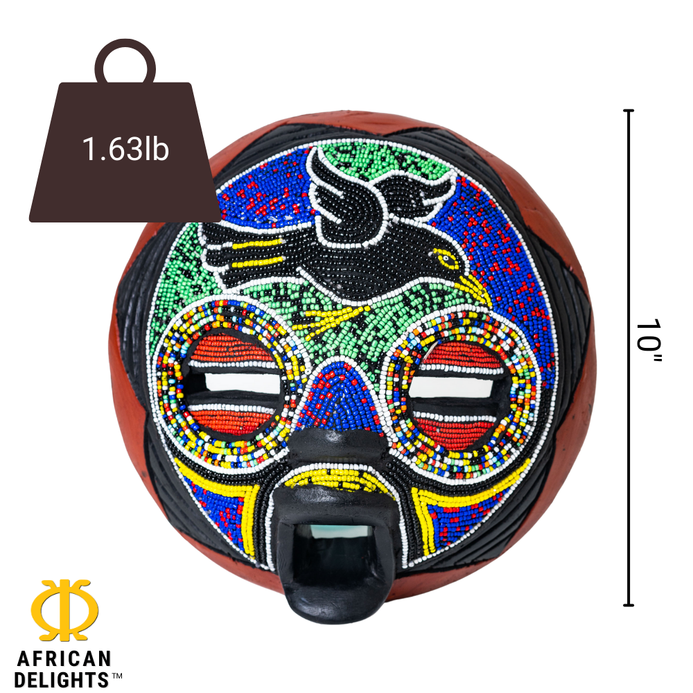 african goggles 10in Multi-Colored Recycled Glass Bead & Sese Wood African Mask