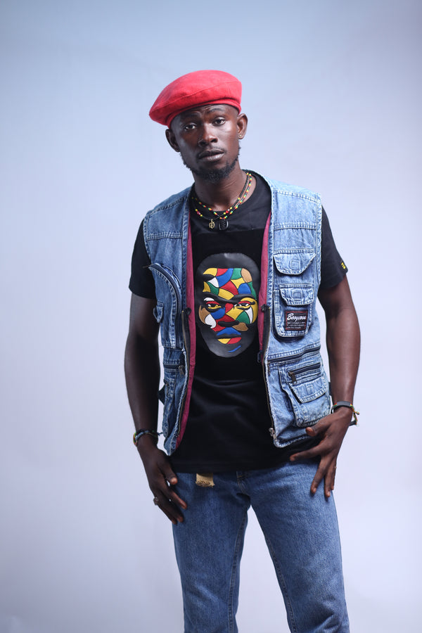 Fela Kuti Multicolored theme on black round neck t shirt