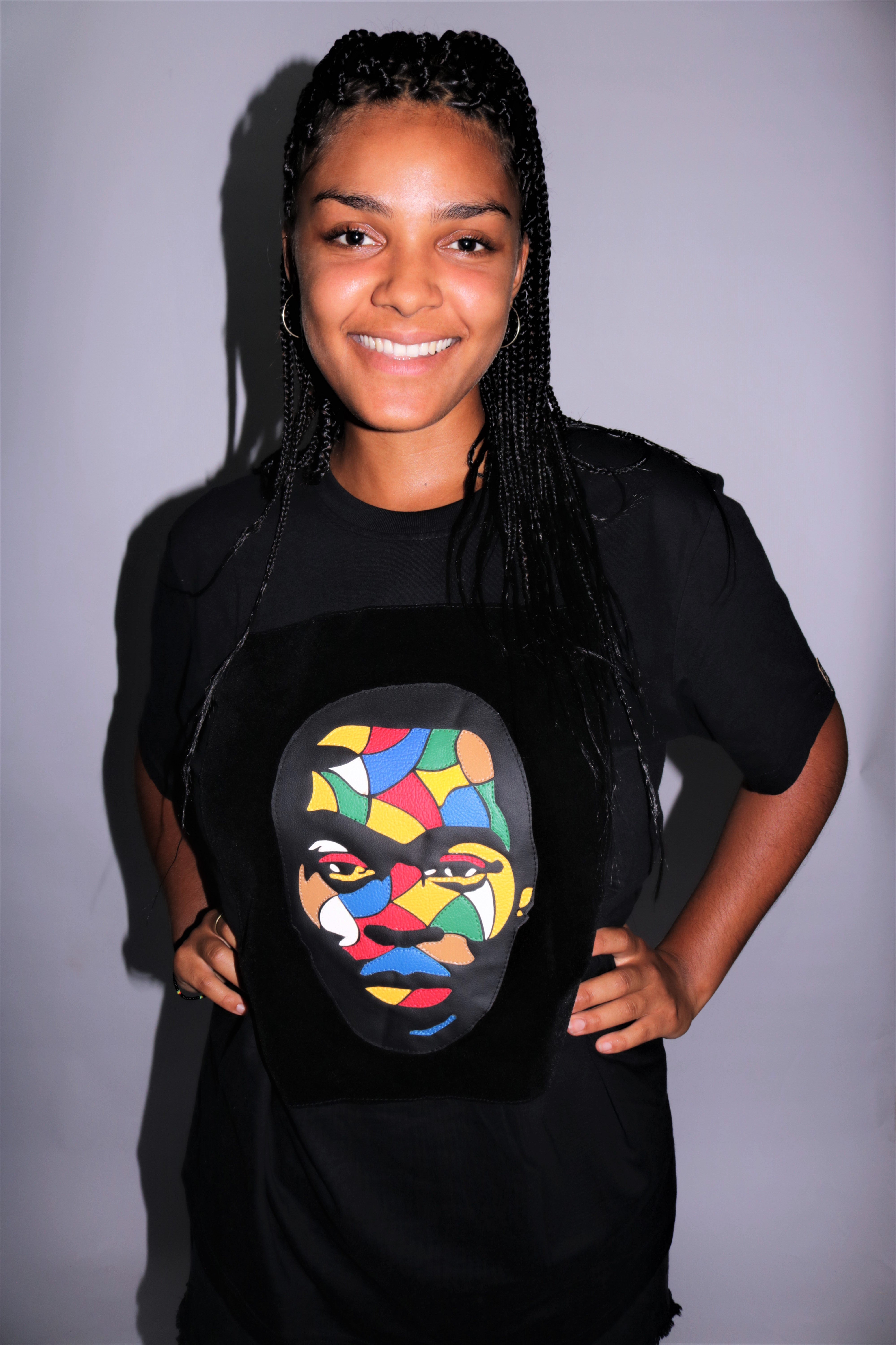 Fela Kuti Multicolored theme on black round neck t shirt