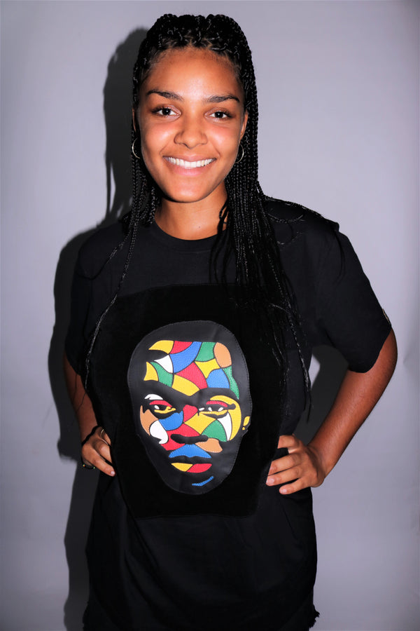 Fela Kuti Multicolored theme on black round neck t shirt