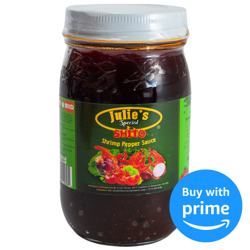  Julie's Special Shito 16 oz, Ghanaian shrimp sauce, pepper sauce, African delights grocery store.