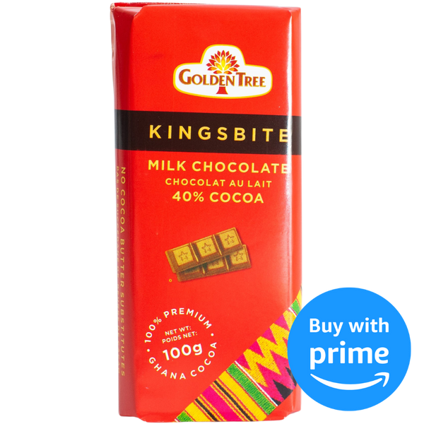  Kingsbite milk chocolate bar, 100% Ghana cocoa, single chocolate bar, African delights grocery store.