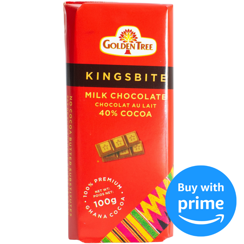  Kingsbite milk chocolate bar, 100% Ghana cocoa, single chocolate bar, African delights grocery store.