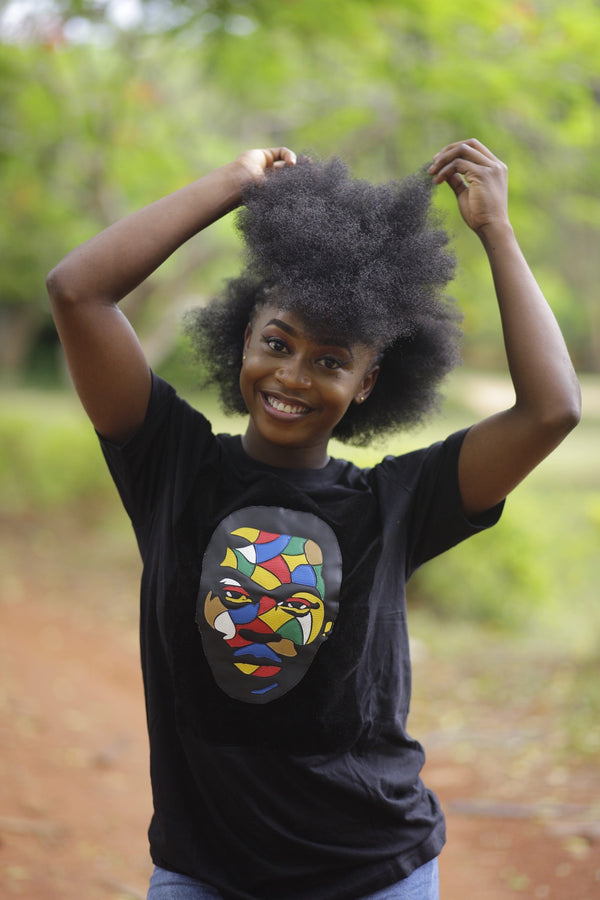 Fela Kuti Multicolored theme on black round neck t shirt