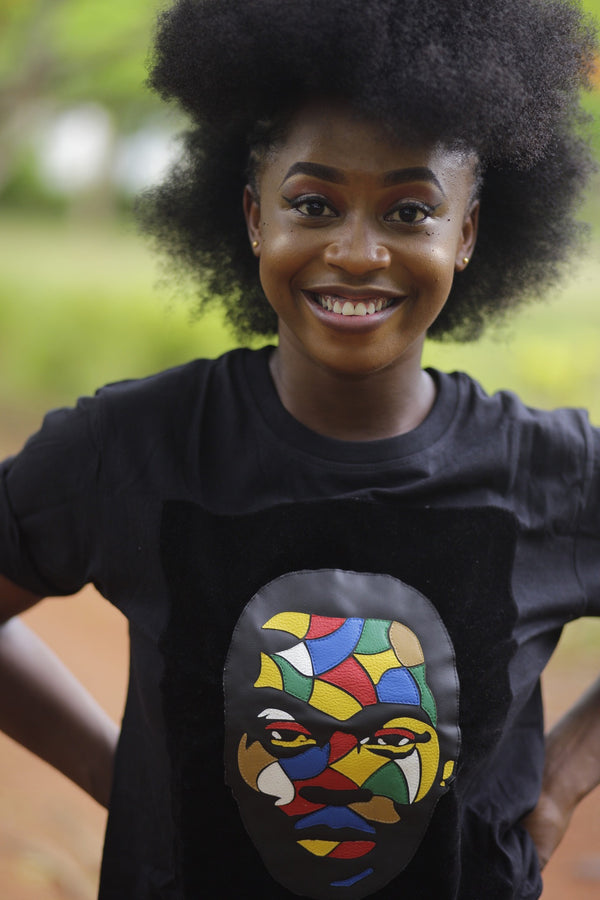 Fela Kuti Multicolored theme on black round neck t shirt