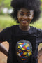 Fela Kuti Multicolored theme on black round neck t shirt