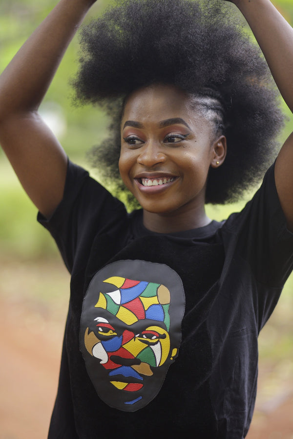 Fela Kuti Multicolored theme on black round neck t shirt