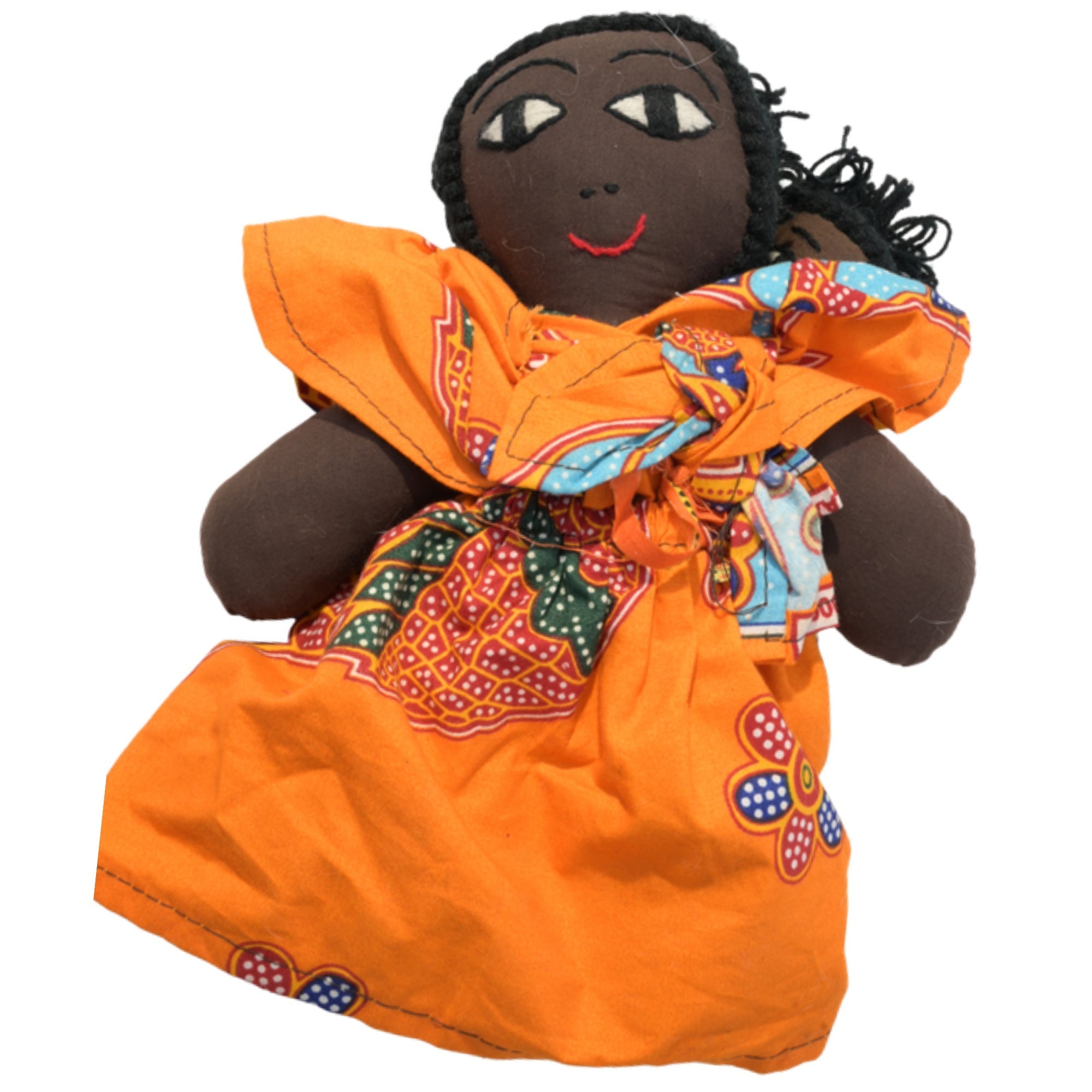 African Delights Handmade 10-inch Orange African Fabric Art Doll – Hand-Stitched Ghanaian Adult Collectible, Mother and Baby Wrap Display Piece (Orange) – Orange variant