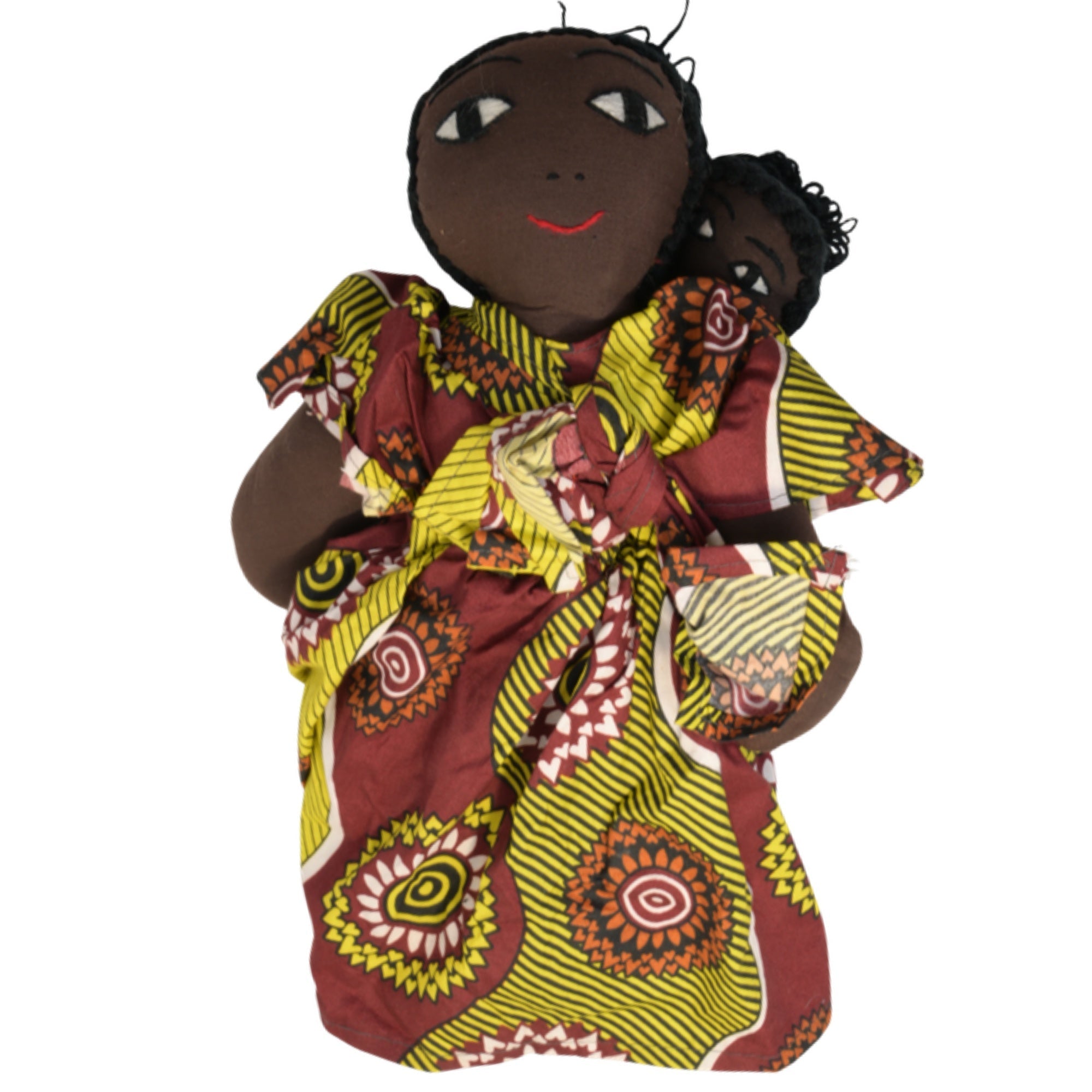 African Delights Handmade 15-inch Pink/Gold African Fabric Art Doll – Hand-Stitched Ghanaian Adult Collectible, Mother and Baby Wrap Display Piece (Pink/Gold) – Pink/Gold variant