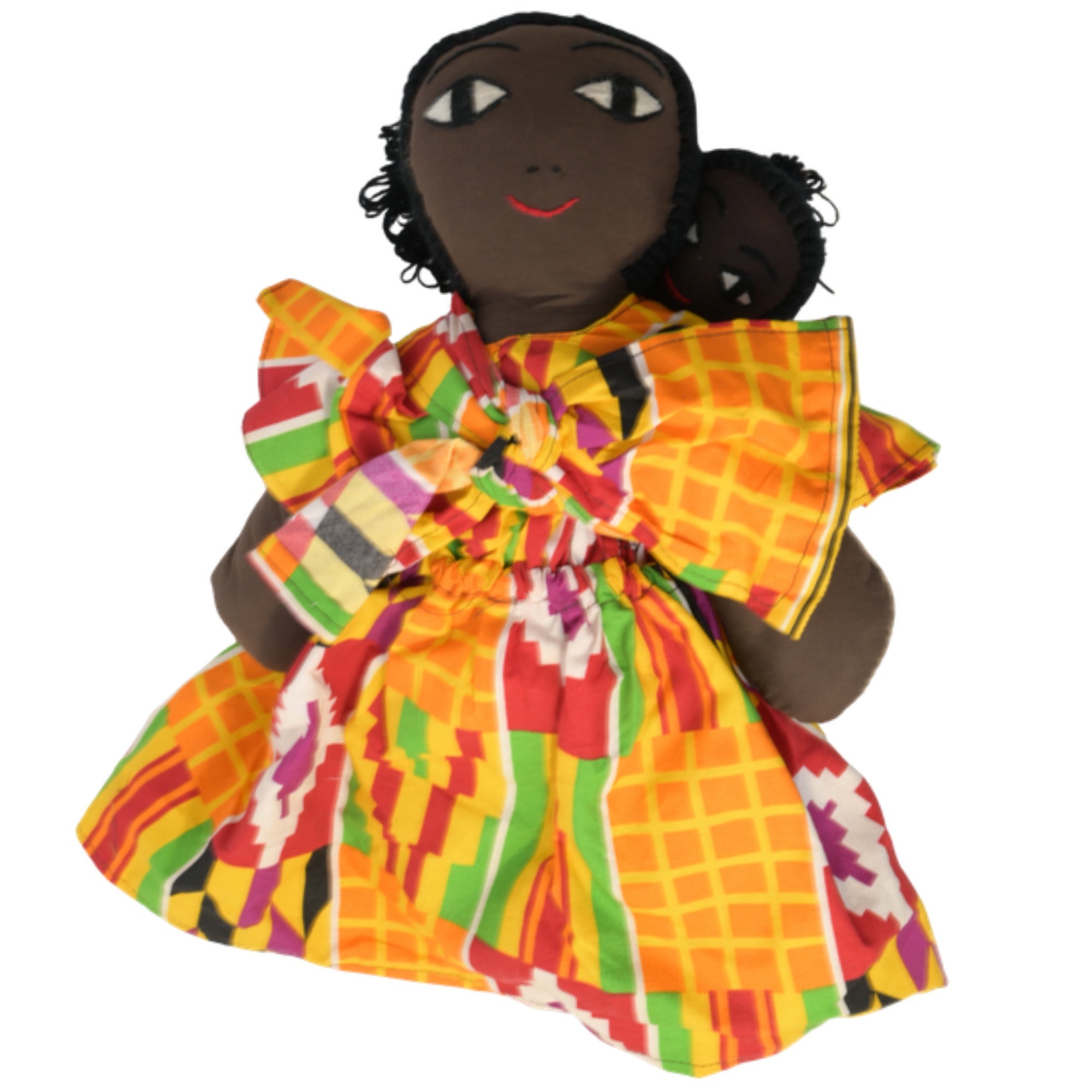 African Delights Handmade 15-inch Kente African Fabric Art Doll – Hand-Stitched Ghanaian Adult Collectible, Mother and Baby Wrap Display Piece (Kente) – Kente variant