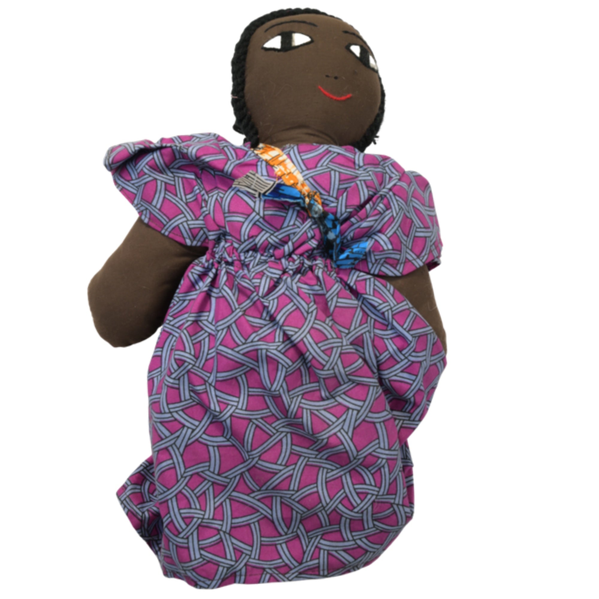 African Delights Handmade 15-inch Purple African Fabric Art Doll – Hand-Stitched Ghanaian Adult Collectible, Mother and Baby Wrap Display Piece (Purple) – Purple variant