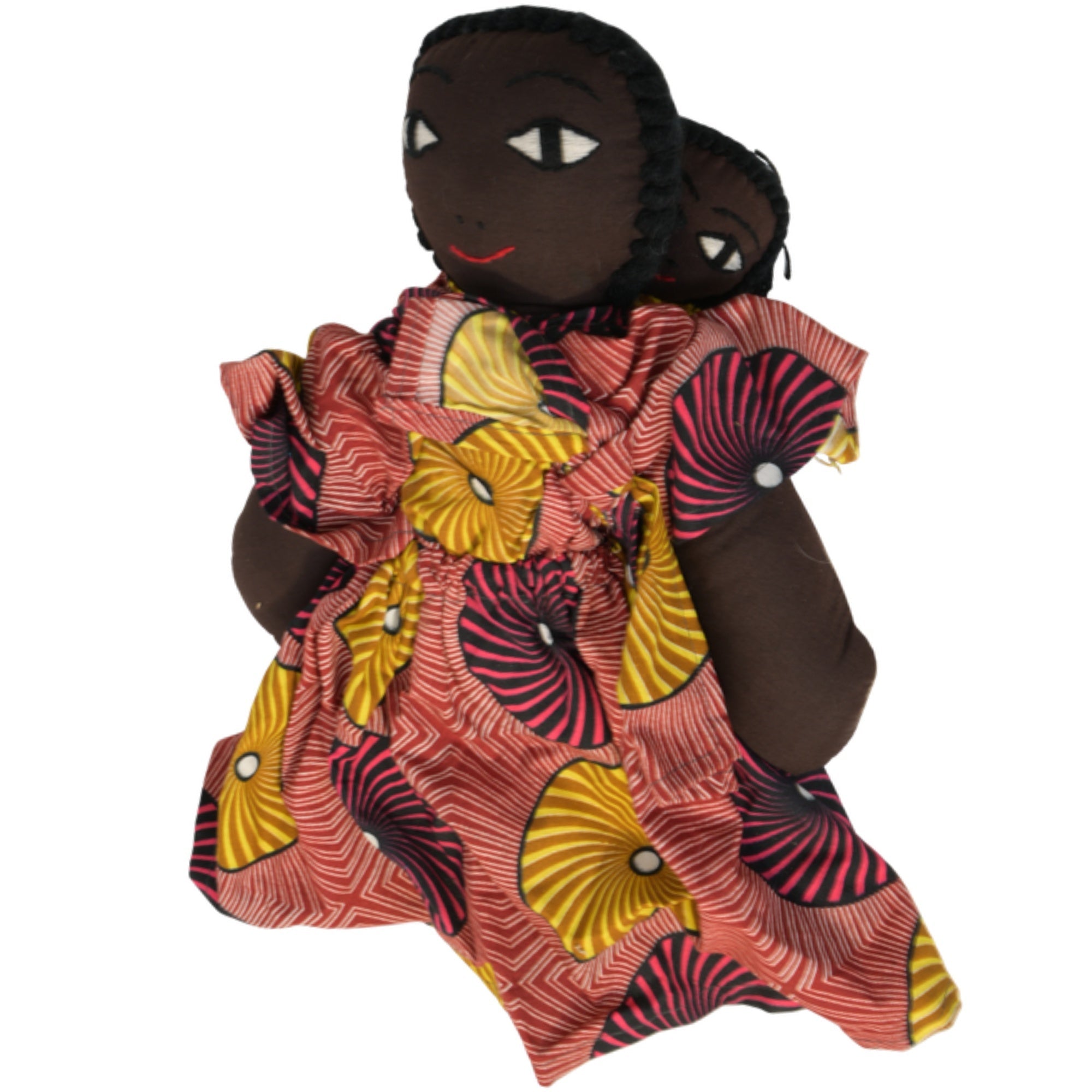African Delights Handmade 15-inch Pink Shell Fan African Fabric Art Doll – Hand-Stitched Ghanaian Adult Collectible, Mother and Baby Wrap Display Piece (Pink) – Pink variant