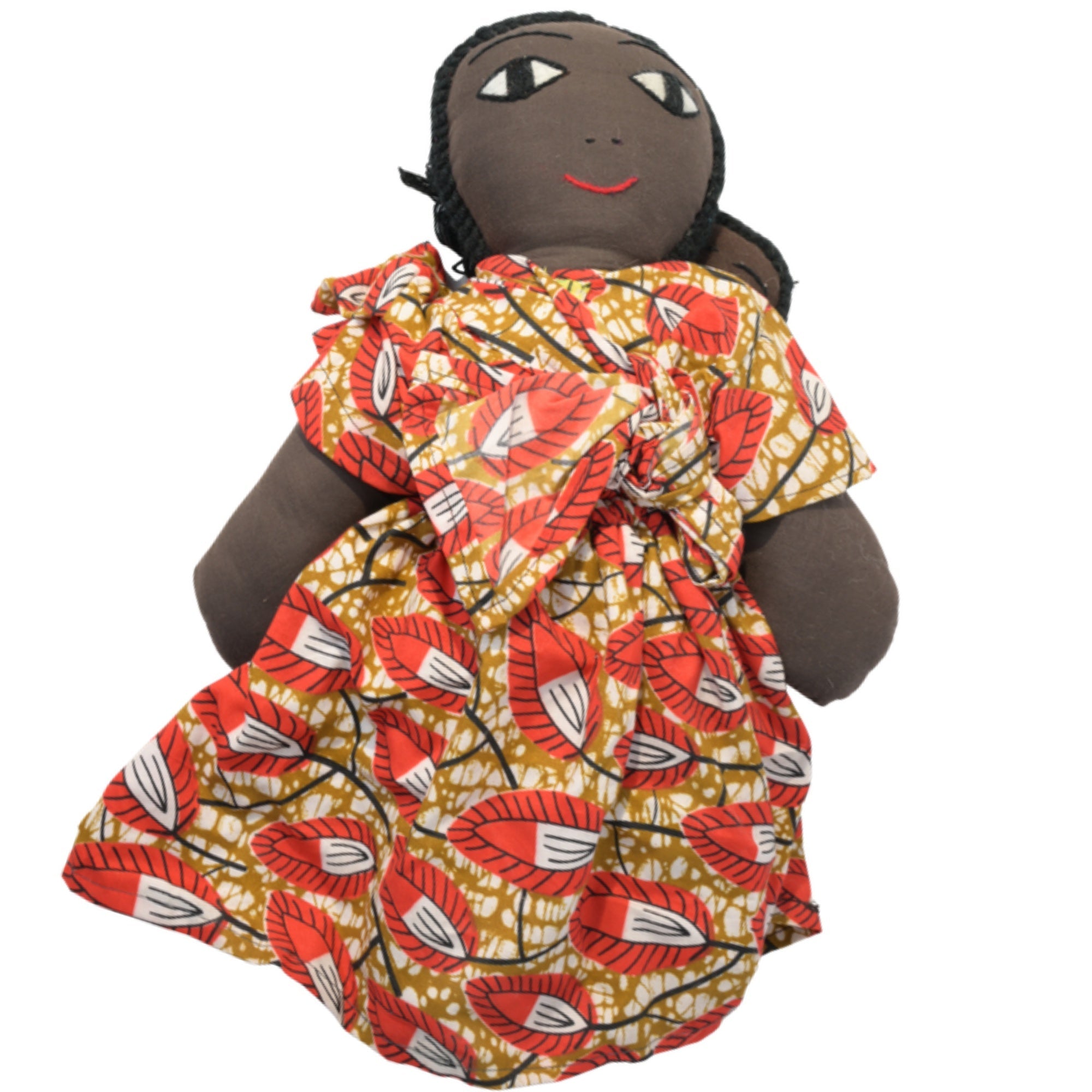 African Delights Handmade 15-inch Red/Gold African Fabric Art Doll – Hand-Stitched Ghanaian Adult Collectible, Mother and Baby Wrap Display Piece (Red/Gold) – Red/Gold variant