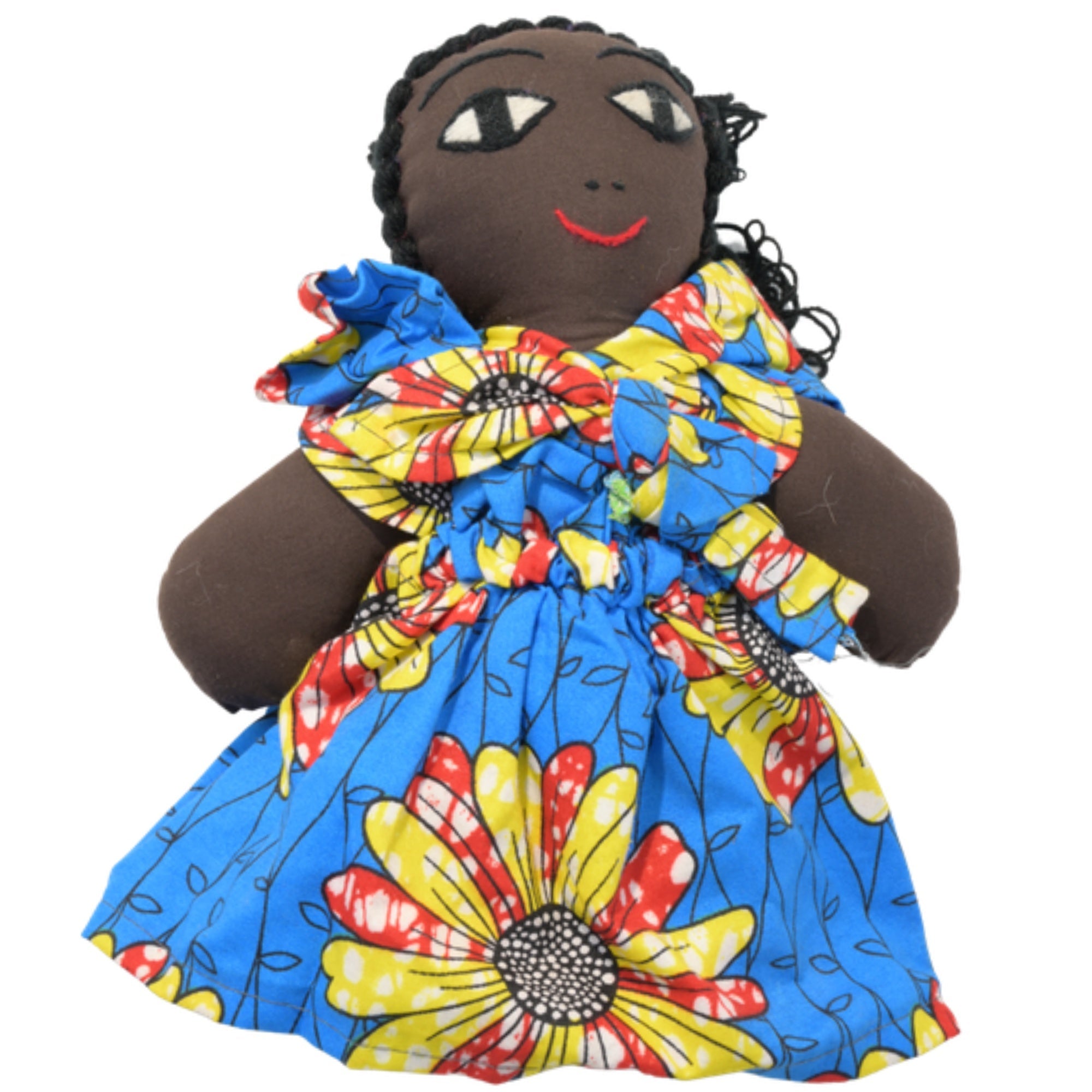 African Delights Handmade 10-inch Blue Sunflower African Fabric Art Doll – Hand-Stitched Ghanaian Adult Collectible, Mother and Baby Wrap Display Piece (Blue Sunflower) – Blue Sunflower variant