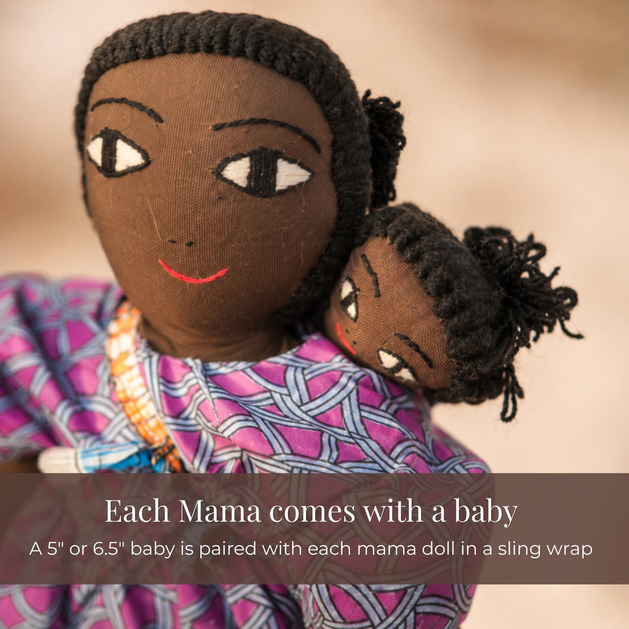 African mother and baby doll – baby paired in a traditional sling wrap, handmade in Ghana. African Delights.