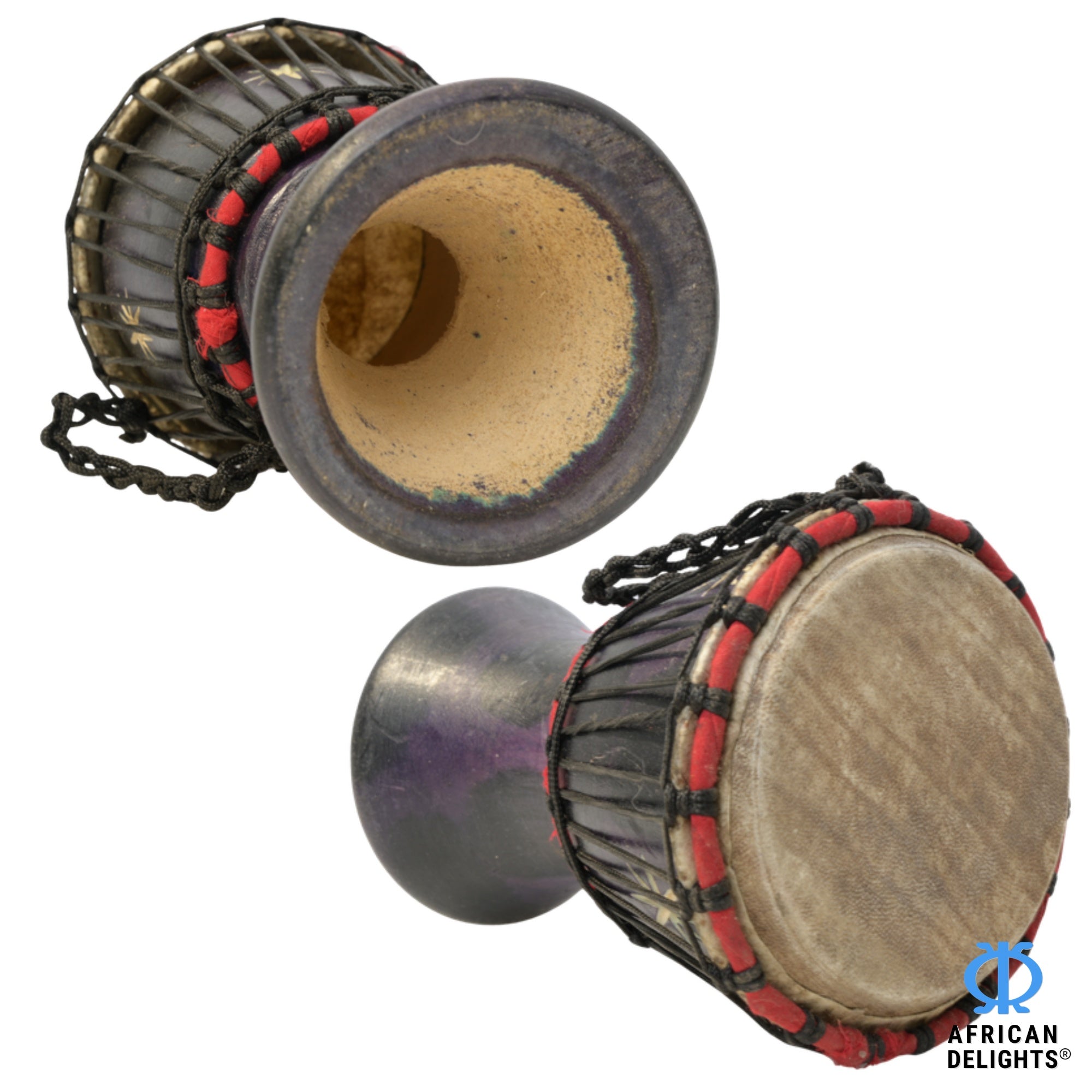 Black with Star Etching mini djembe drum side view