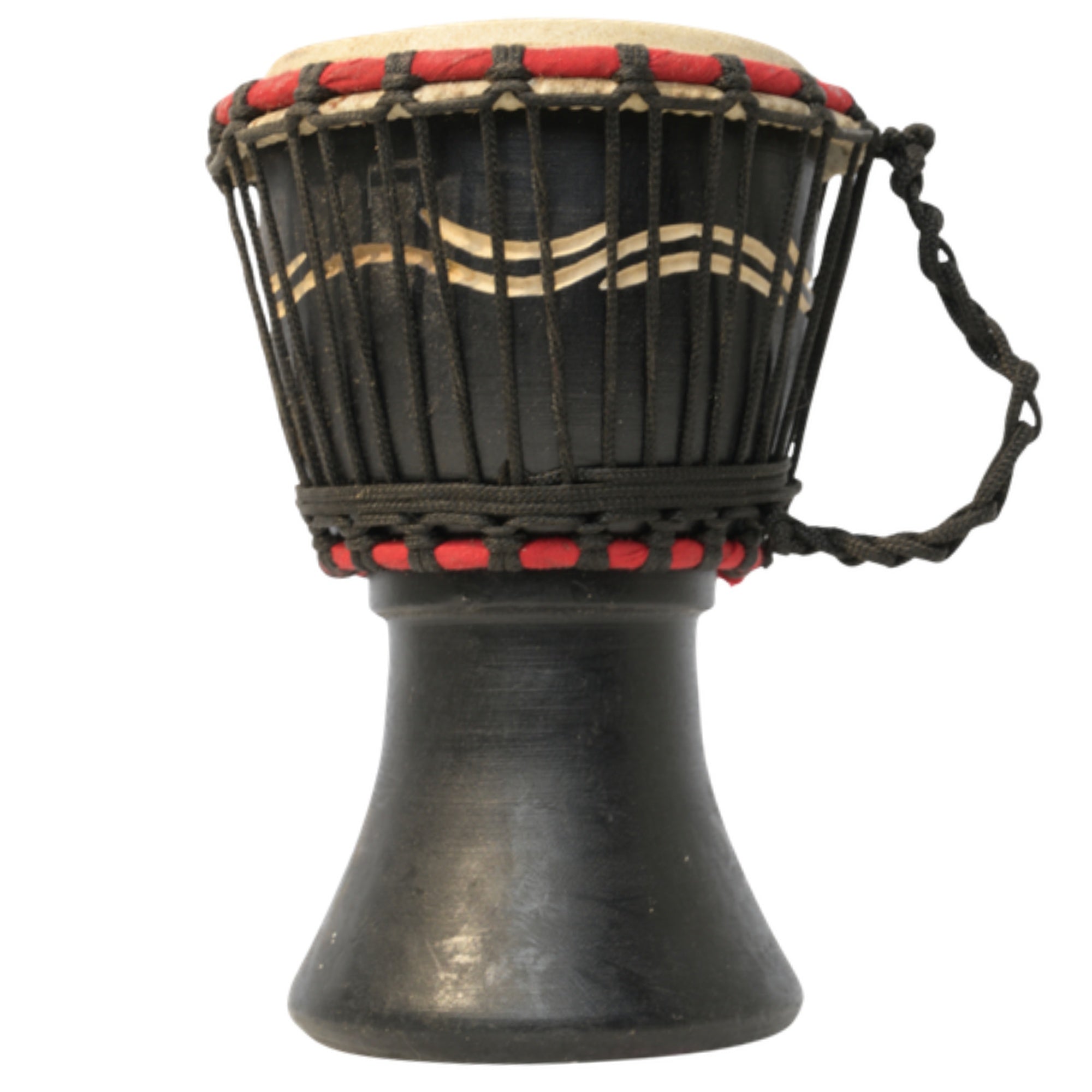 African Delights Authentic Djembe Drum – Hand-Carved in Ghana, Natural Goat Skin – Black with Wave Etching 1 – 5-Inch Mini African Hand Drum for Kids, Beginners & Travel, Ready to Play