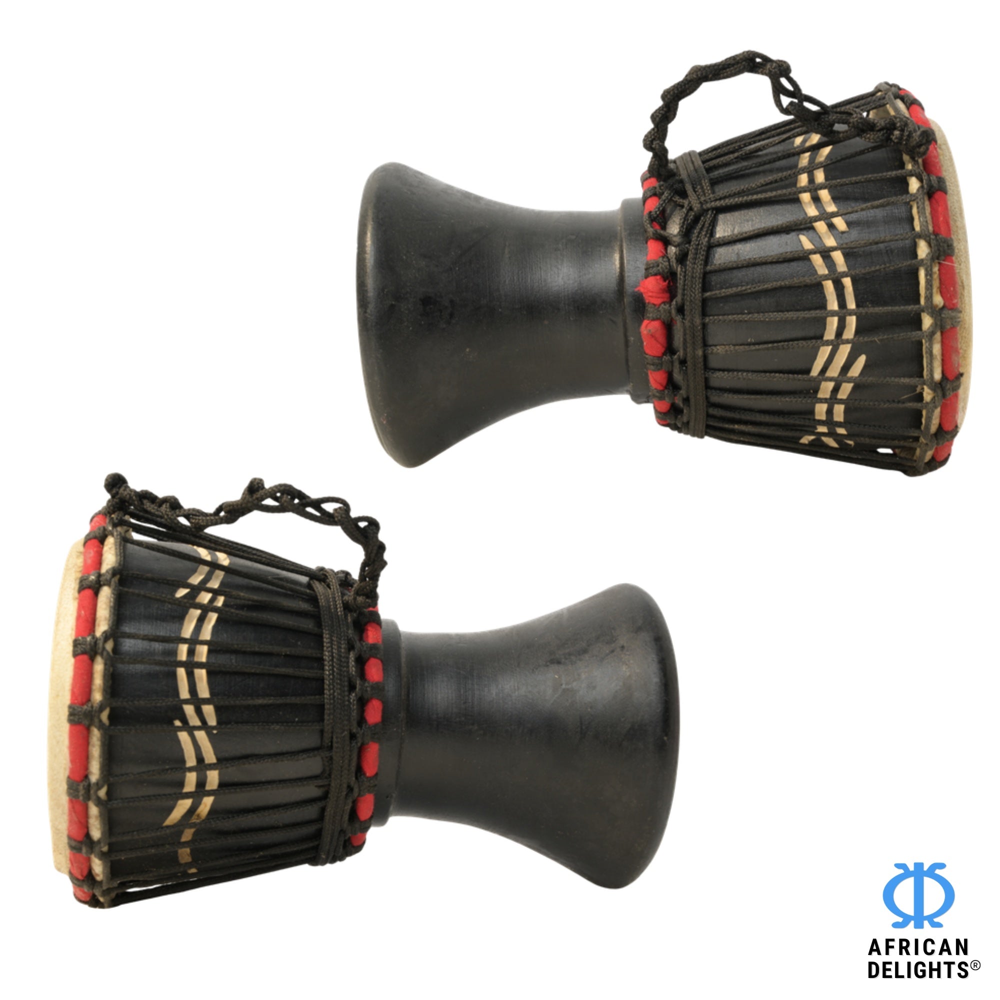 Black with Wave Etching 1 mini djembe drum side view