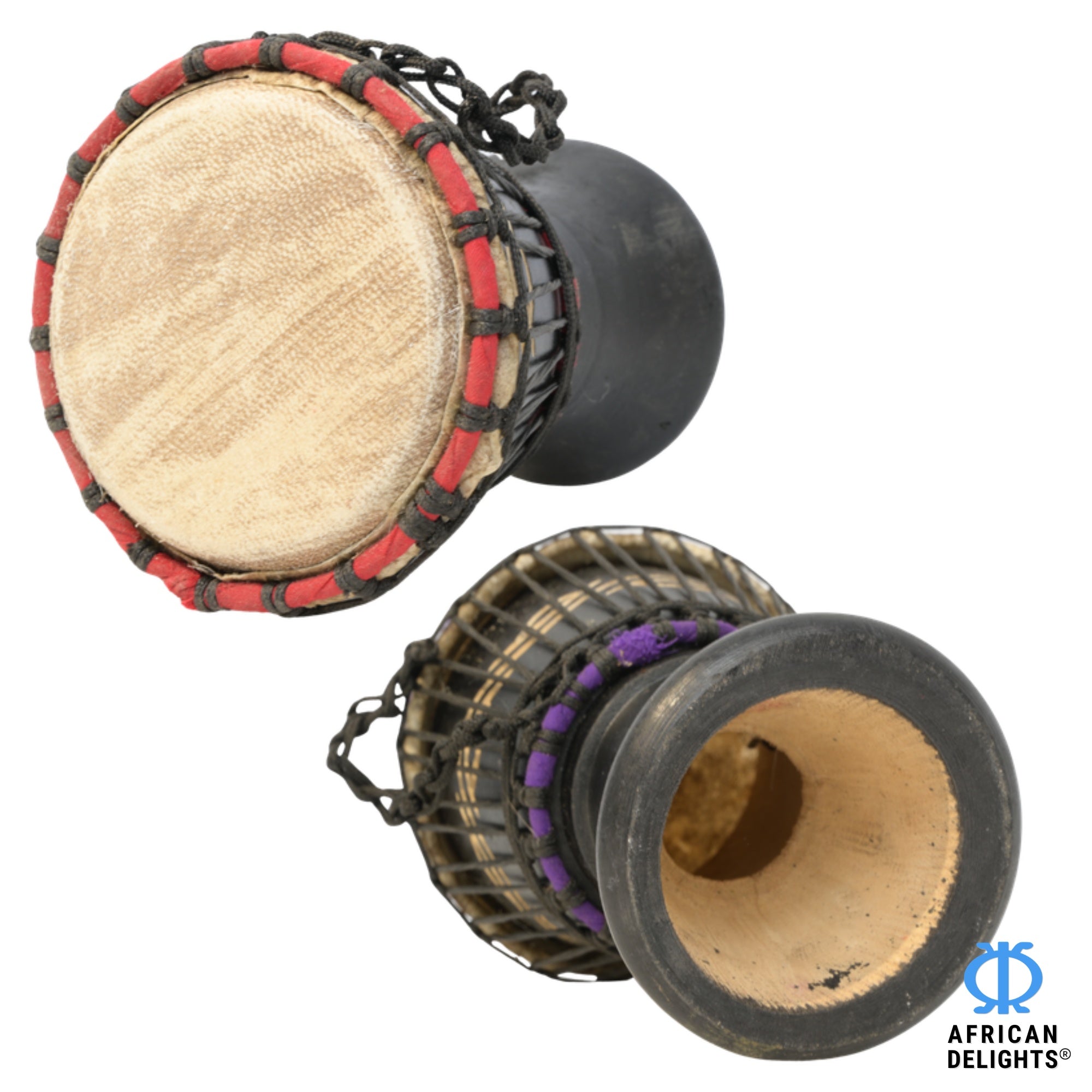 Black with Wave Etching 2 mini djembe drum side view