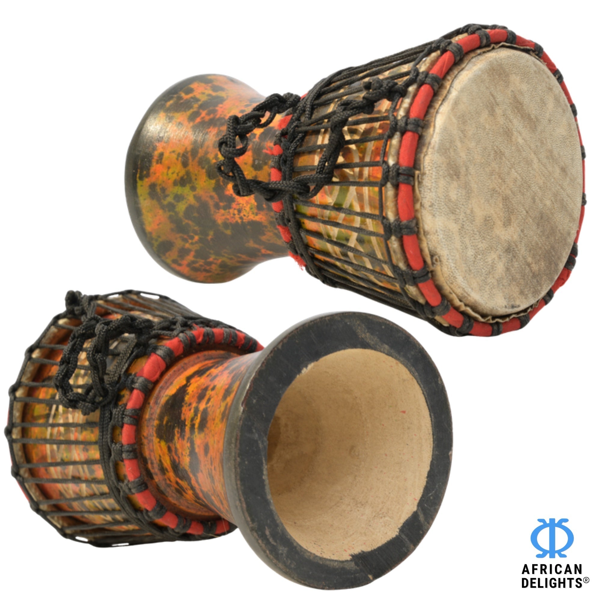 Brown Spotted 1 mini djembe drum side view