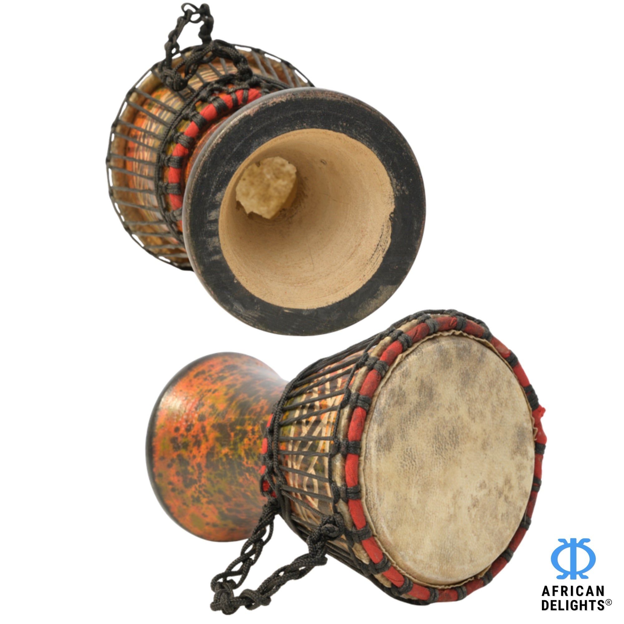 Brown Spotted 2 mini djembe drum side view