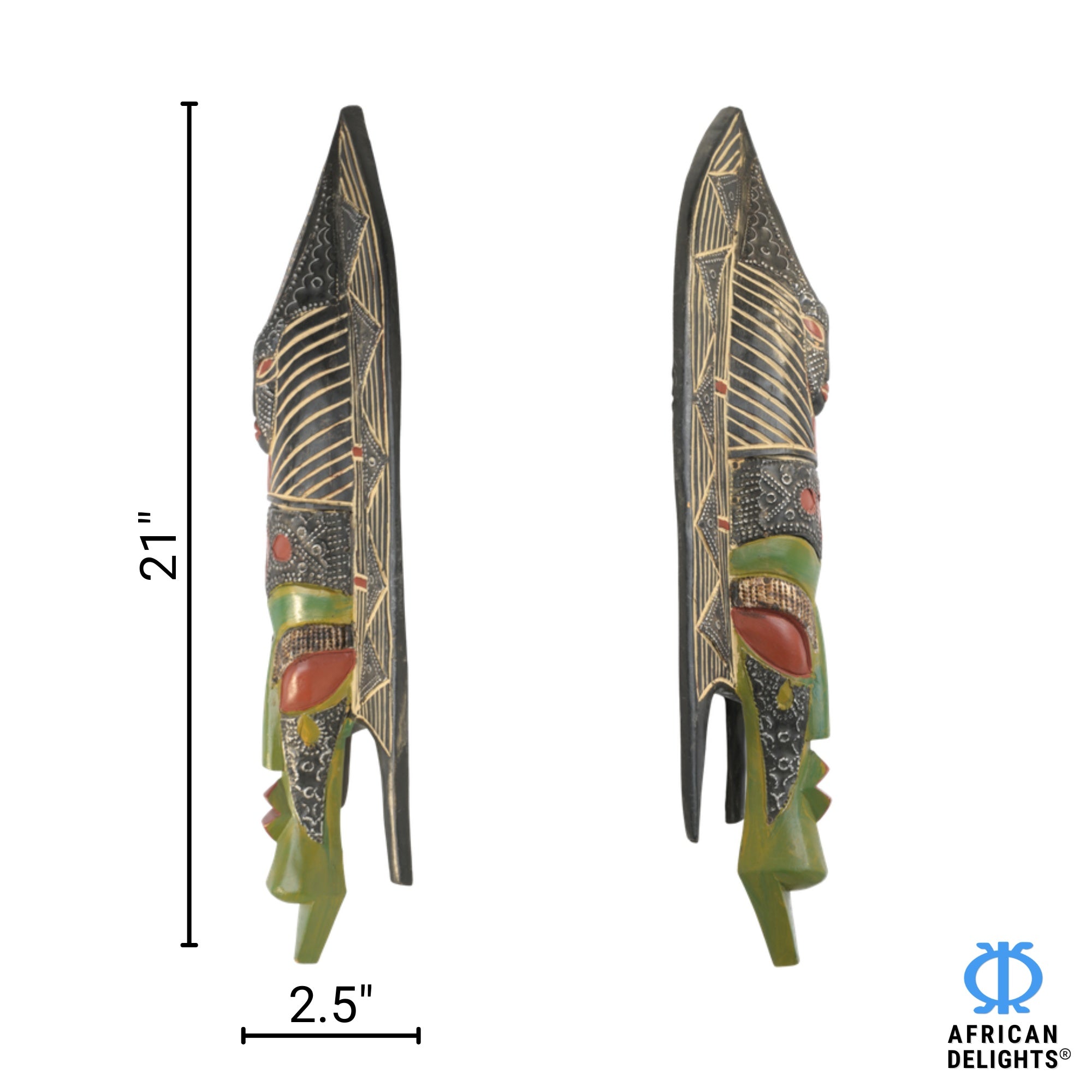 Bwa Plank Mask – African wall art mask detail view, handcrafted by Christopher Nyasafo, Ghana. African Delights.