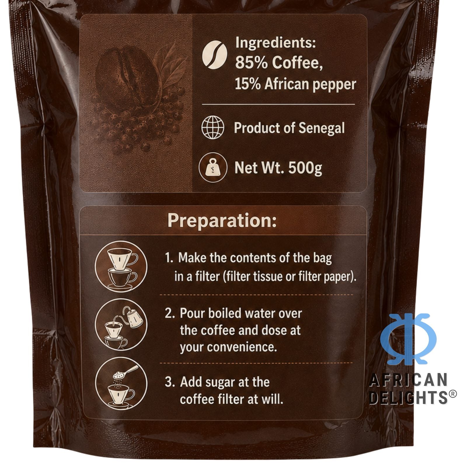 African Delights Cafe Touba Senegalese Spiced Coffee 500g image 2