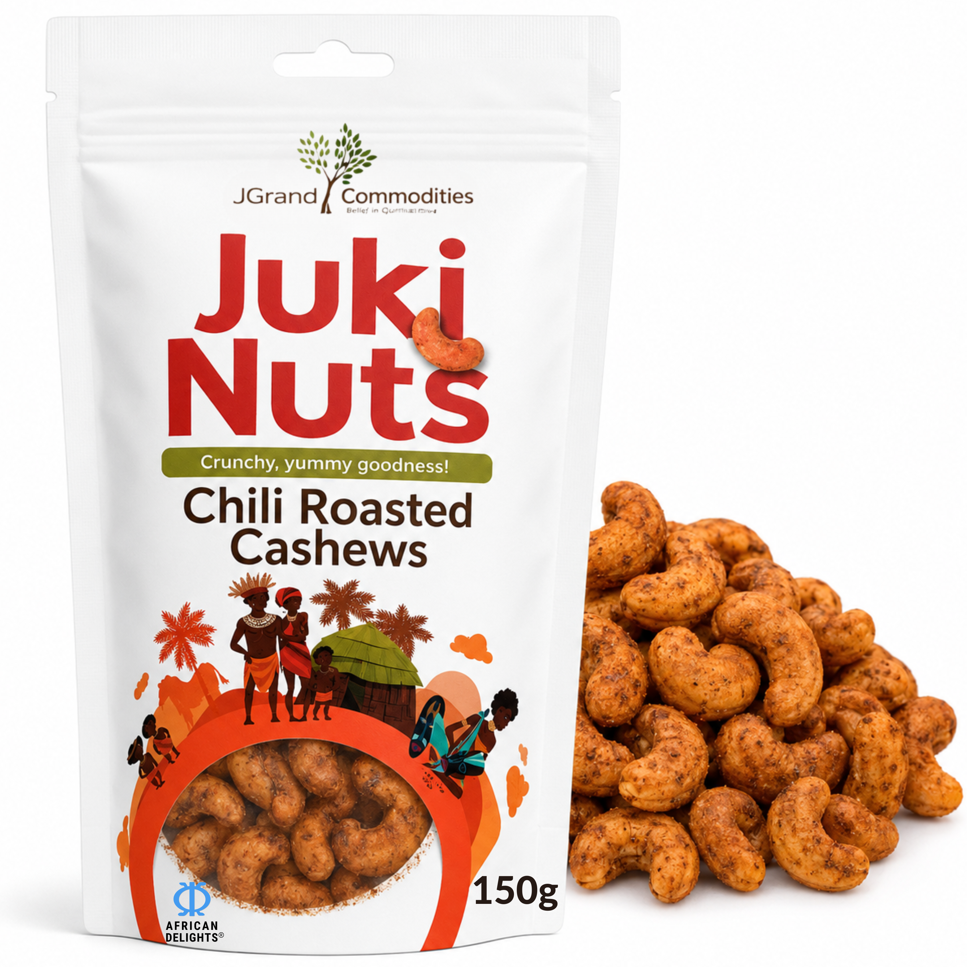 African Delights Chili Roasted Cashews, Pack of 3 50g pouches # Flavor_Chili