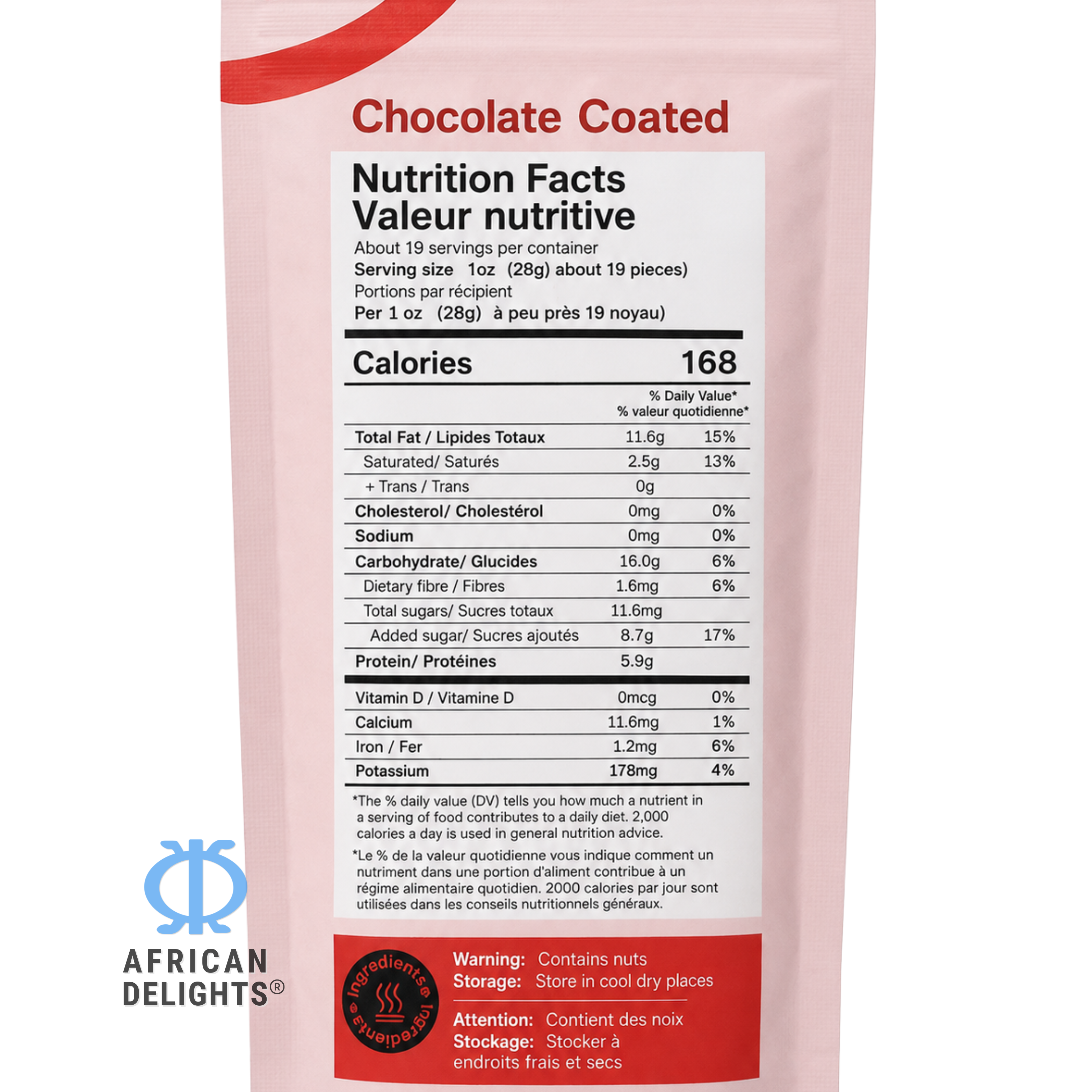 African Delights Chocolate Coated Cashews ingredients and nutrition facts # Flavor_Chocolate Coated (168g x2-Pack)