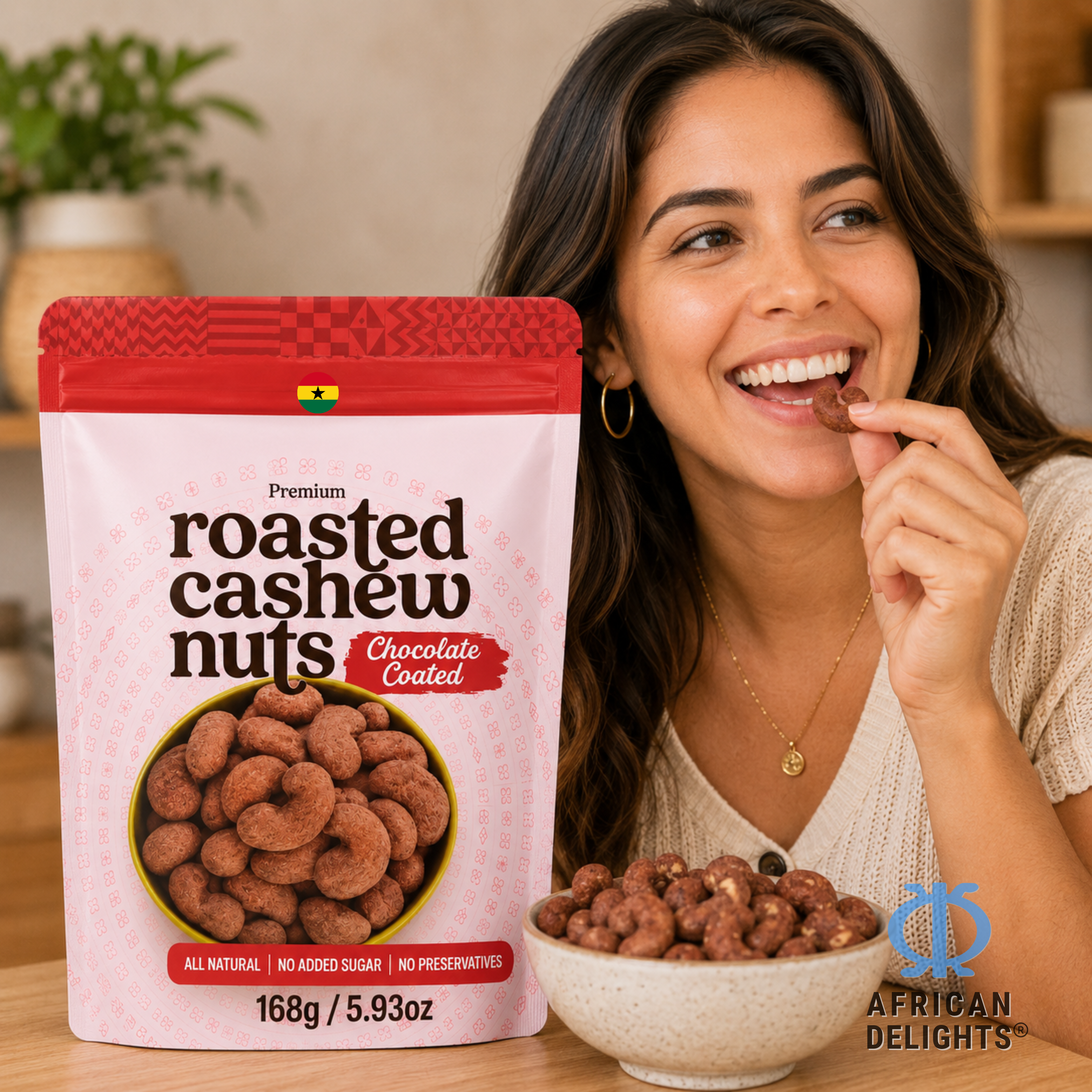 African Delights Chocolate Coated Cashews lifestyle photo # Flavor_Chocolate Coated (168g x2-Pack)
