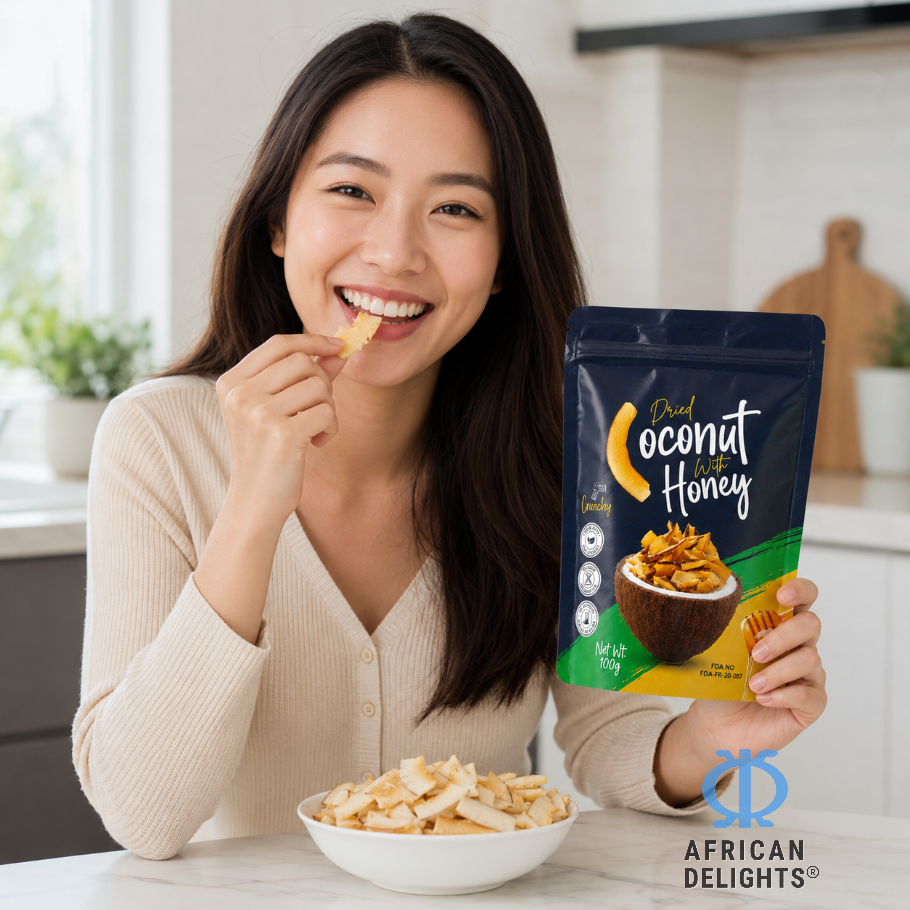African Delights Honey Coconut Chips lifestyle photo # Flavor_Honey Coconut Chips