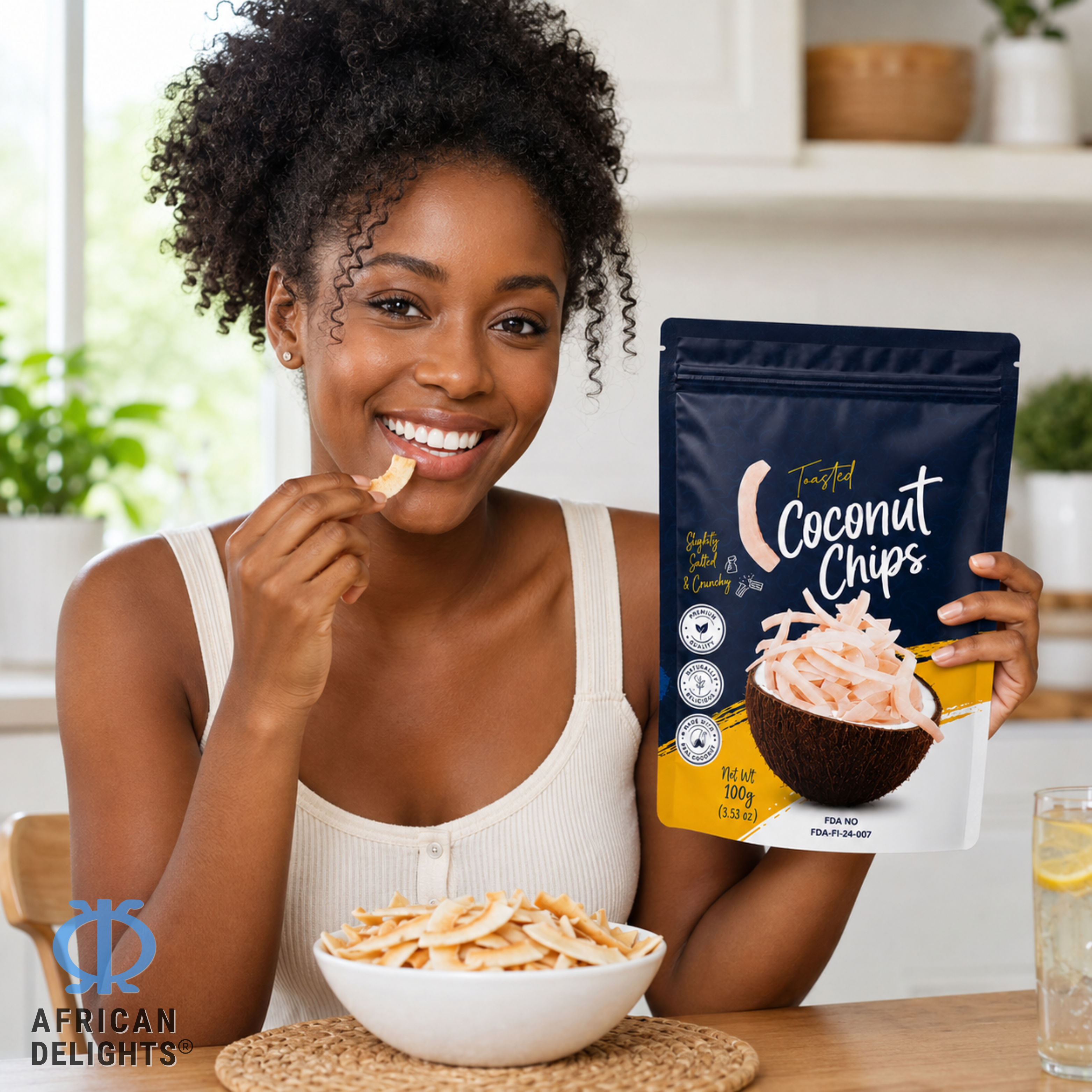 African Delights Toasted Coconut Chips lifestyle photo # Flavor_Toasted Coconut Chips