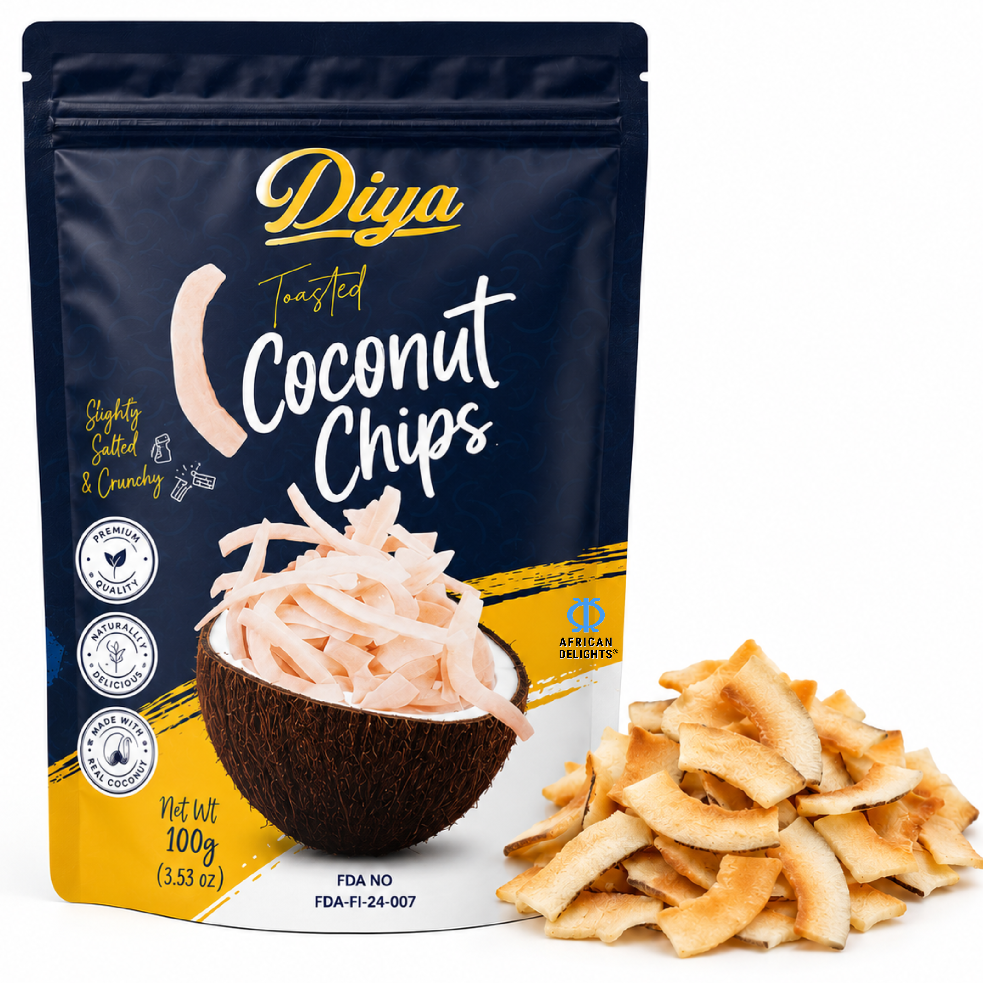 African Delights Toasted Coconut Chips, Pack of 3 100g bags # Flavor_Toasted Coconut Chips