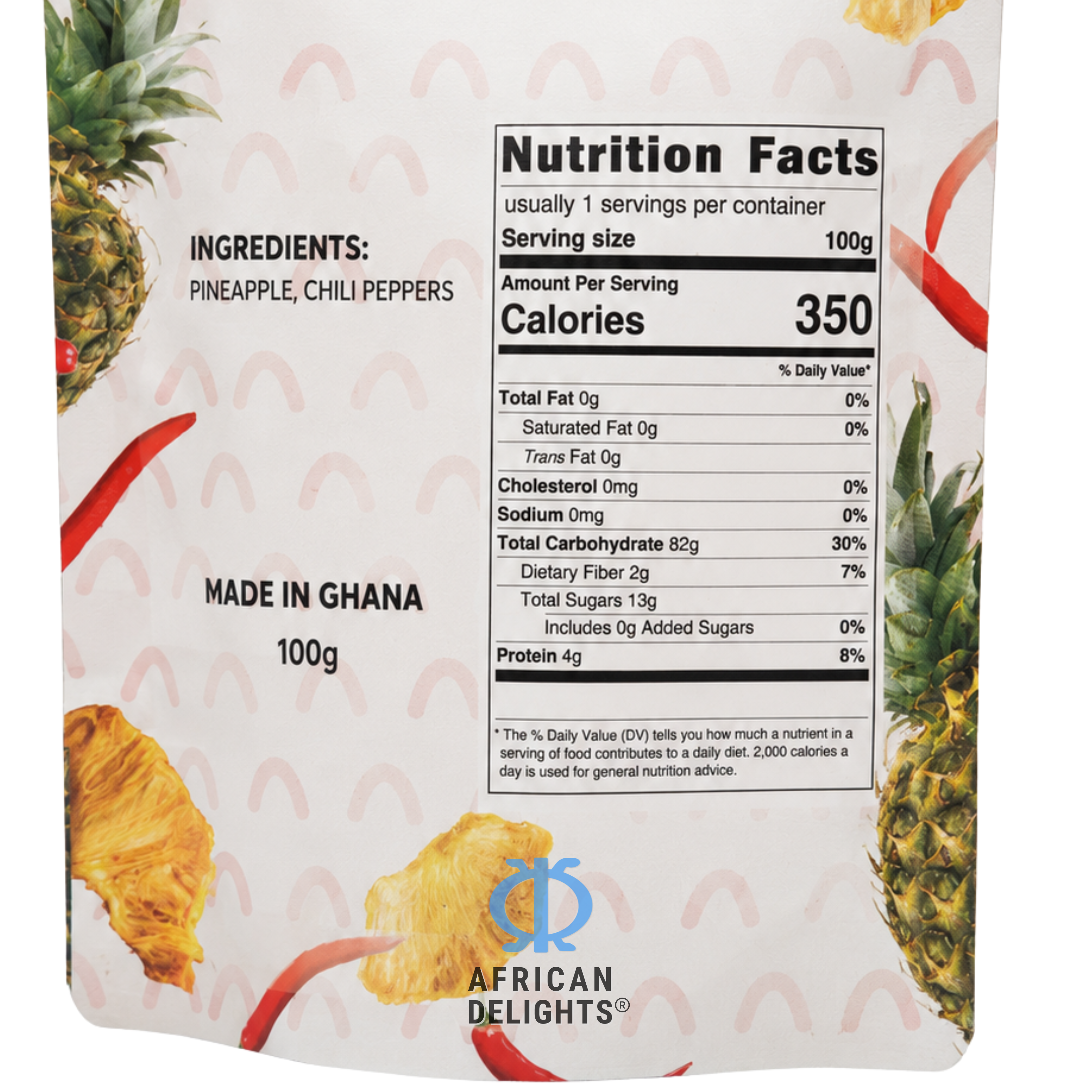 African Delights Dried Pineapple with Chili ingredients and nutrition facts # Flavor_Dried Pineapple with Chili