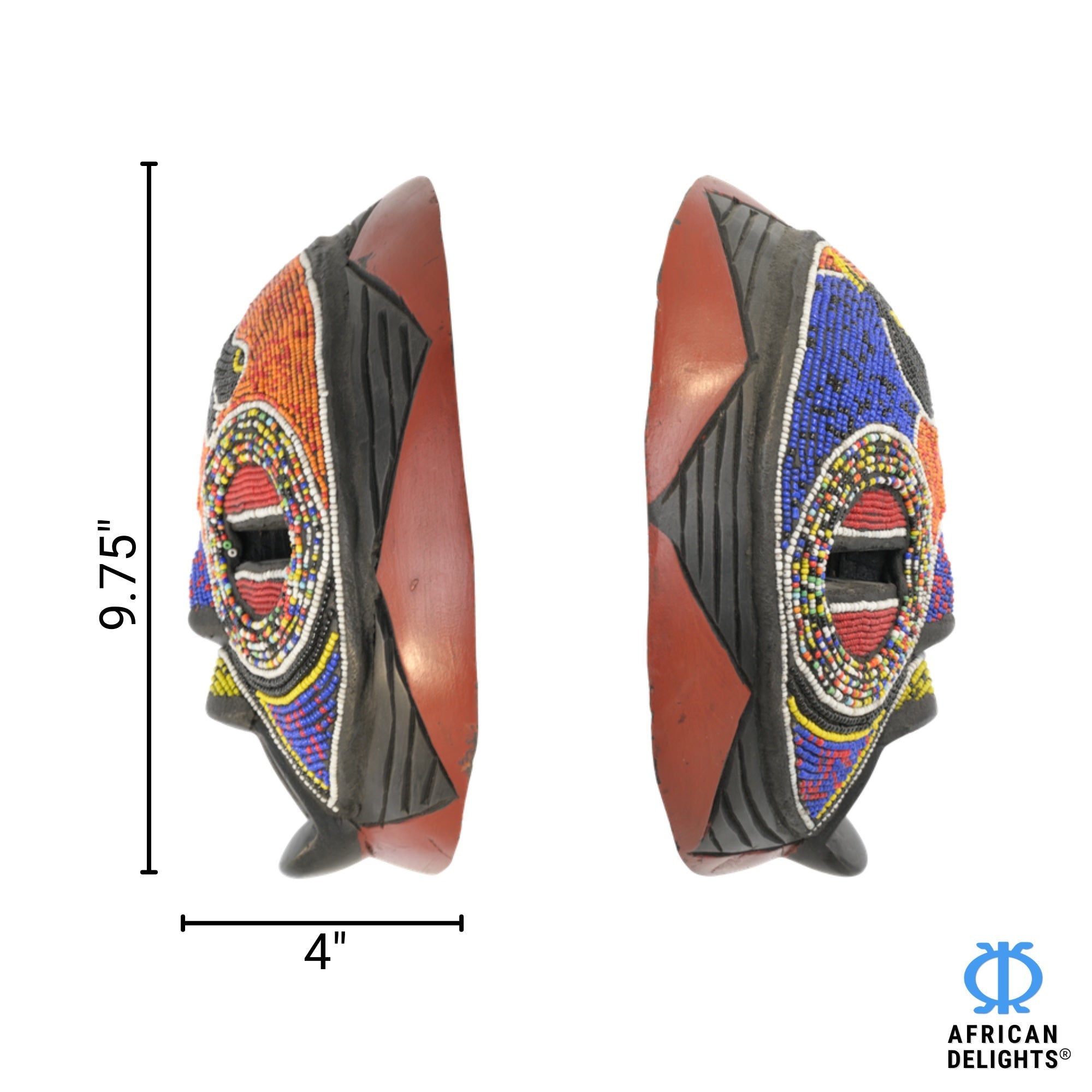 Elephant Royal Mask – African wall art mask detail view, handcrafted by Ghanaian Artisans, Ghana. African Delights.
