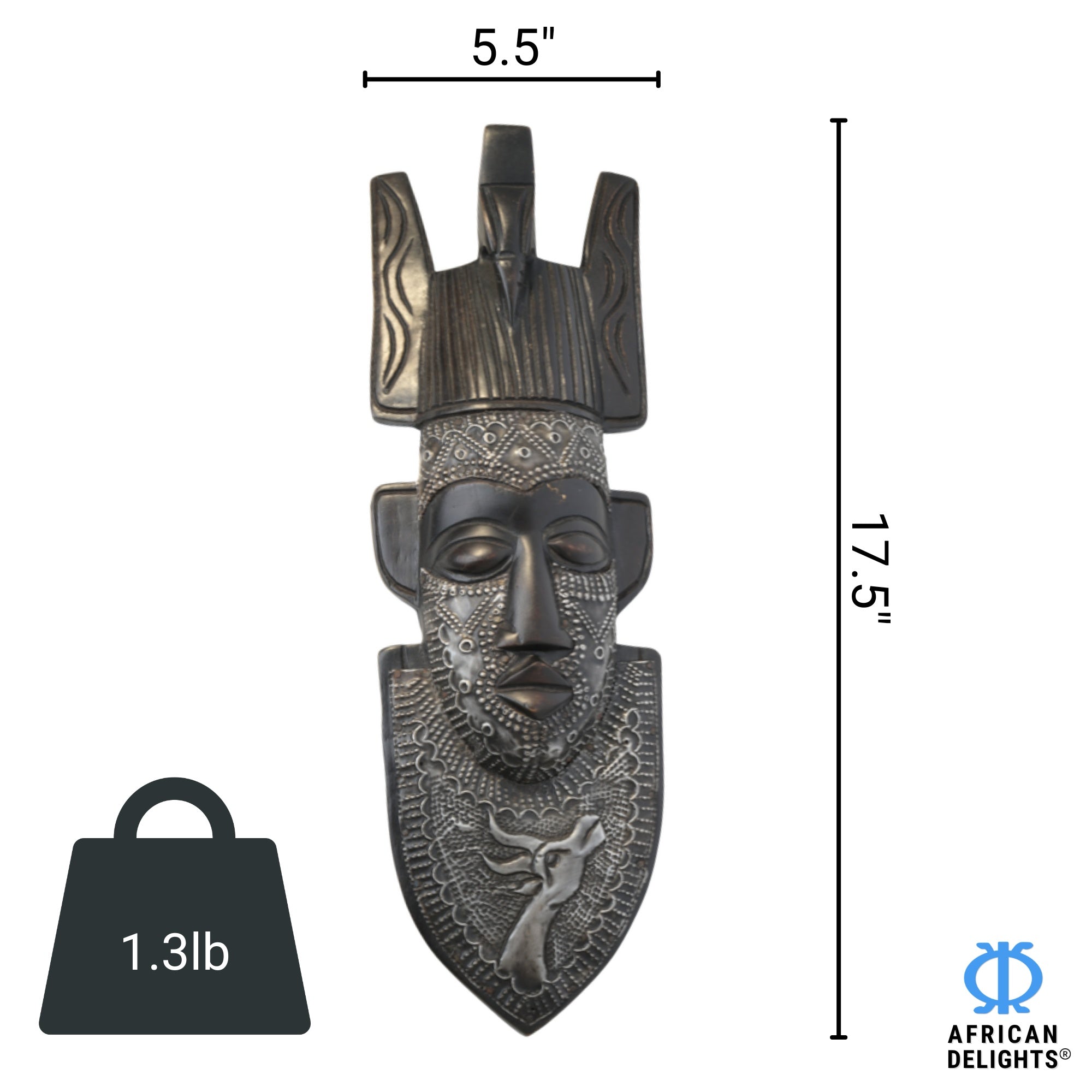 Kpelie Mask – African wall art mask detail view, handcrafted by Christopher Nyasafo, Ghana. African Delights.