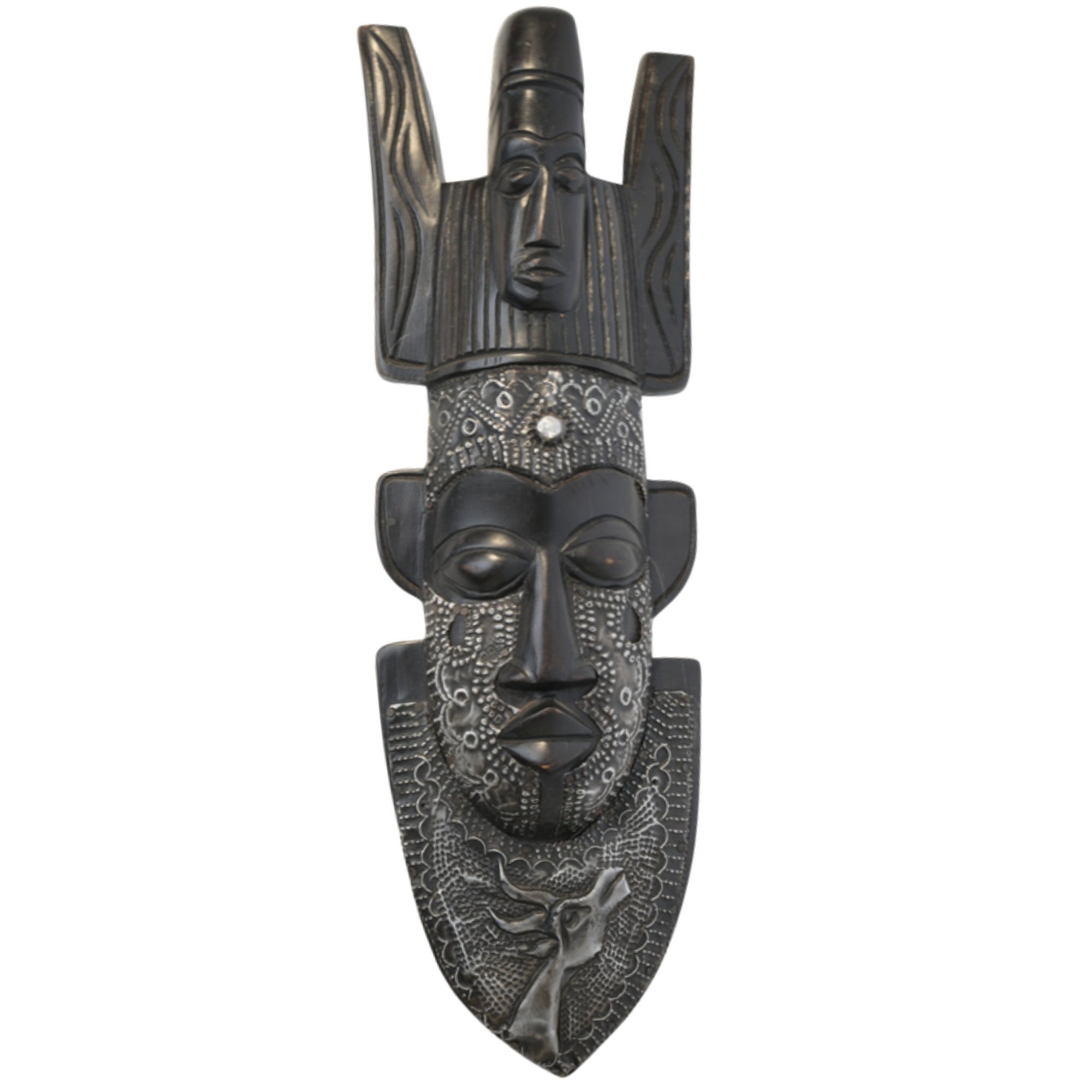 Kpelie Wall Art Mask – 17.5in handcrafted African wall art mask by Christopher Nyasafo, Ghana. Authentic tribal decor for home and living room.