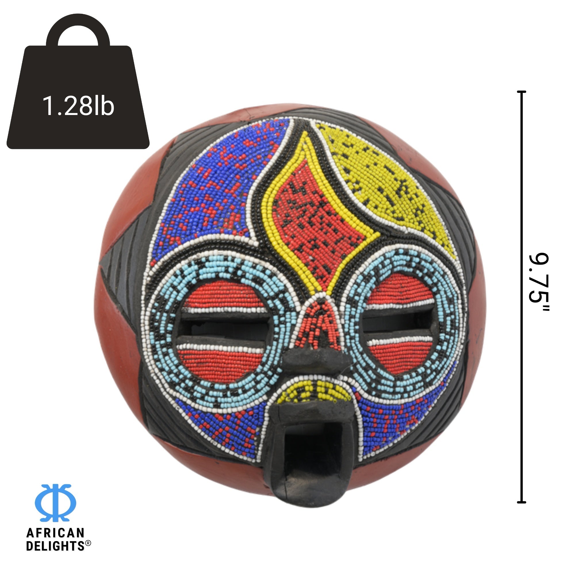 Kuba Royal Mask – African wall art mask detail view, handcrafted by Ghanaian Artisans, Ghana. African Delights.