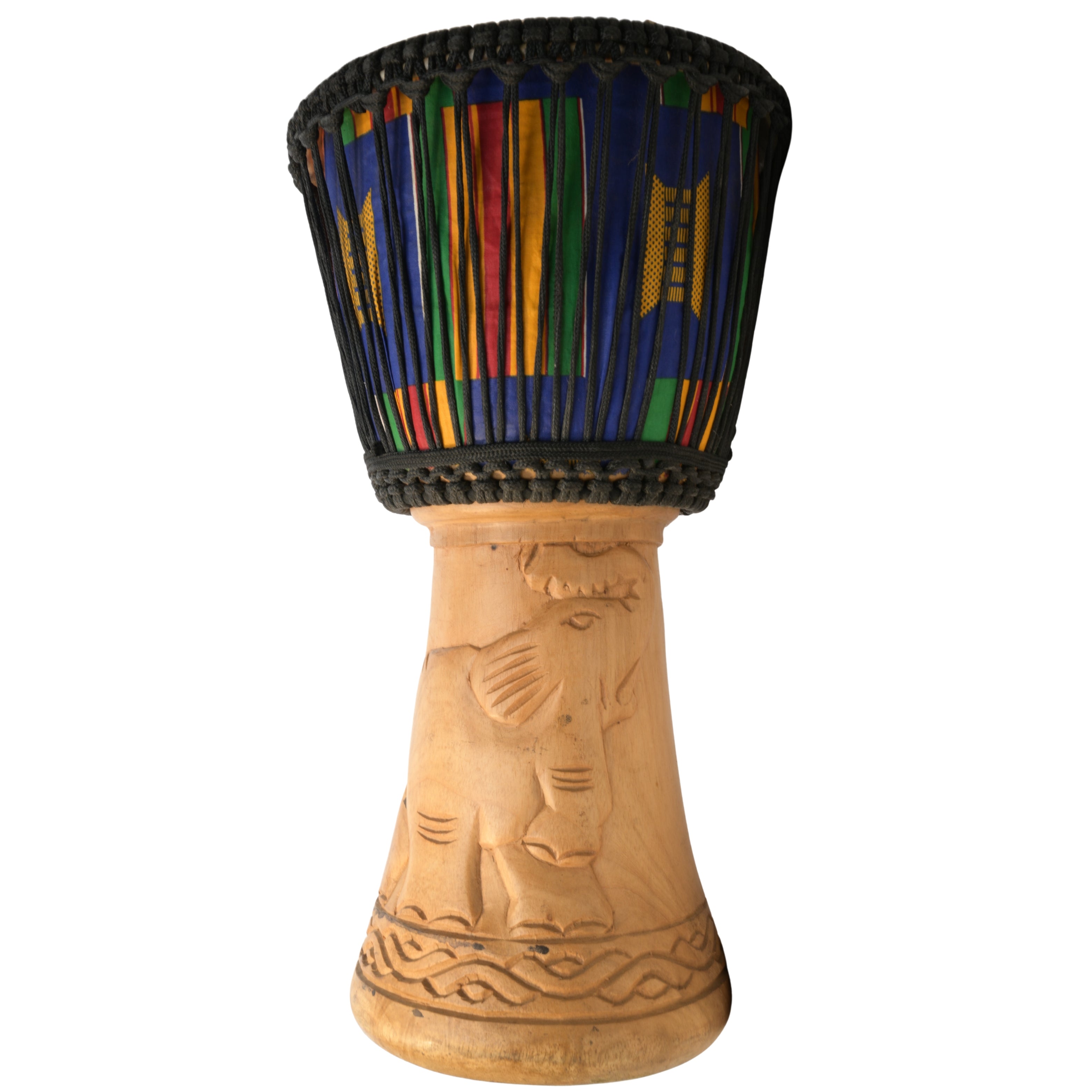 Brown with Elephant and Dwennimmen large Ghana djembe, hand-carved, natural goat-skin head # color_Brown with Elephant and Dwennimmen