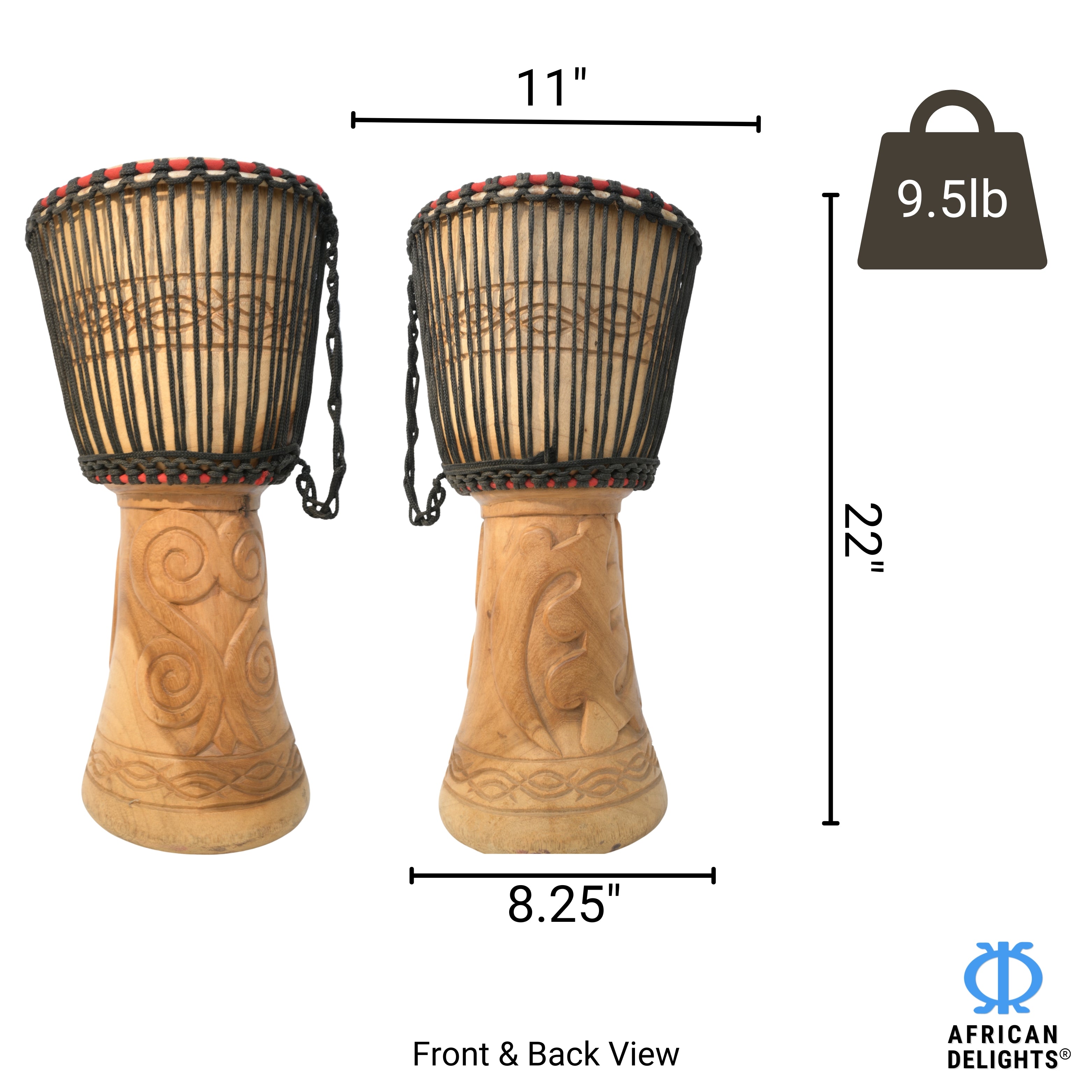 Large Djembe Drum - Hand-Carved in Ghana