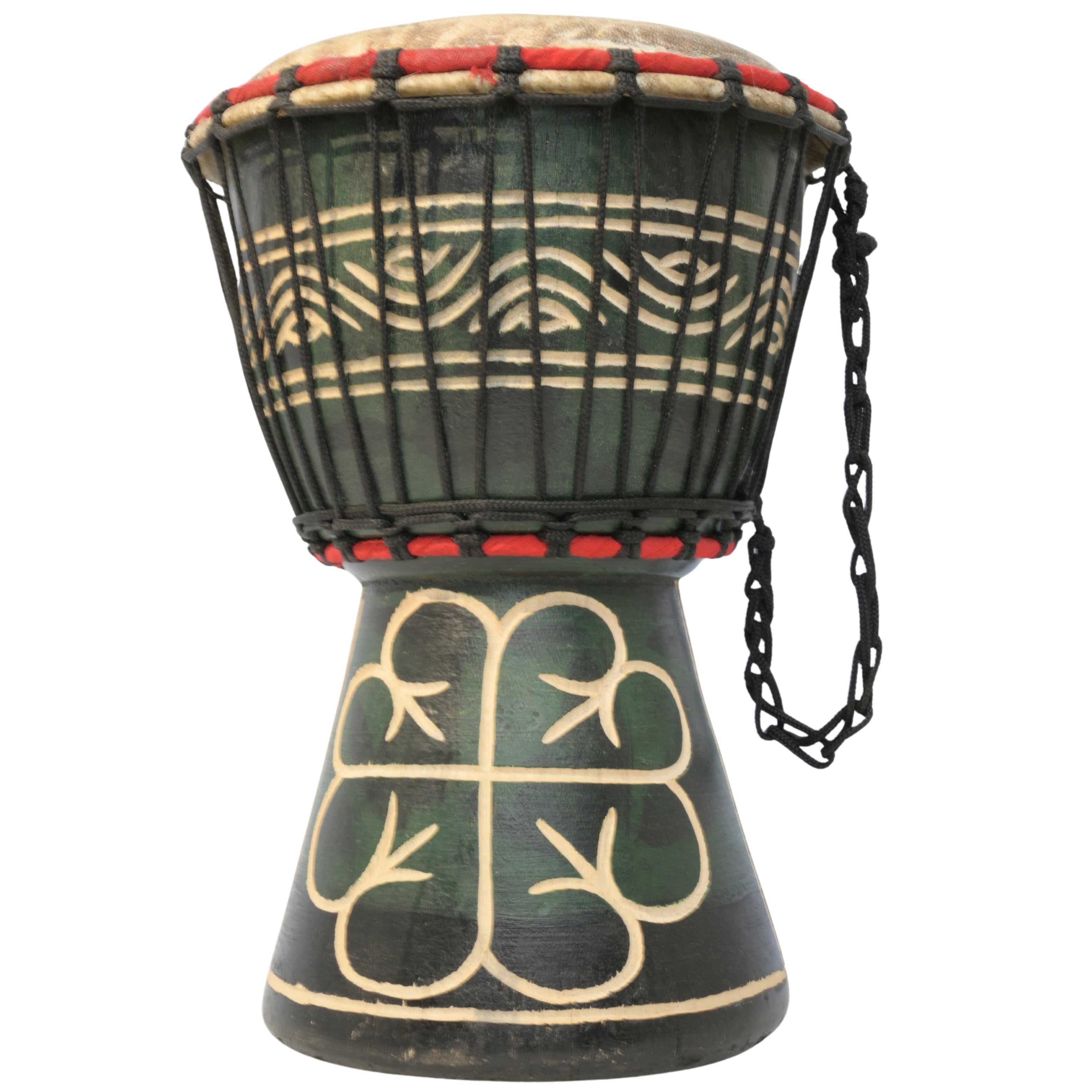 Medium-Small Ghana djembe with Nyame Dua Adinkra symbol representing God's presence and protection #Color_Black with Nyame Dua etching 2