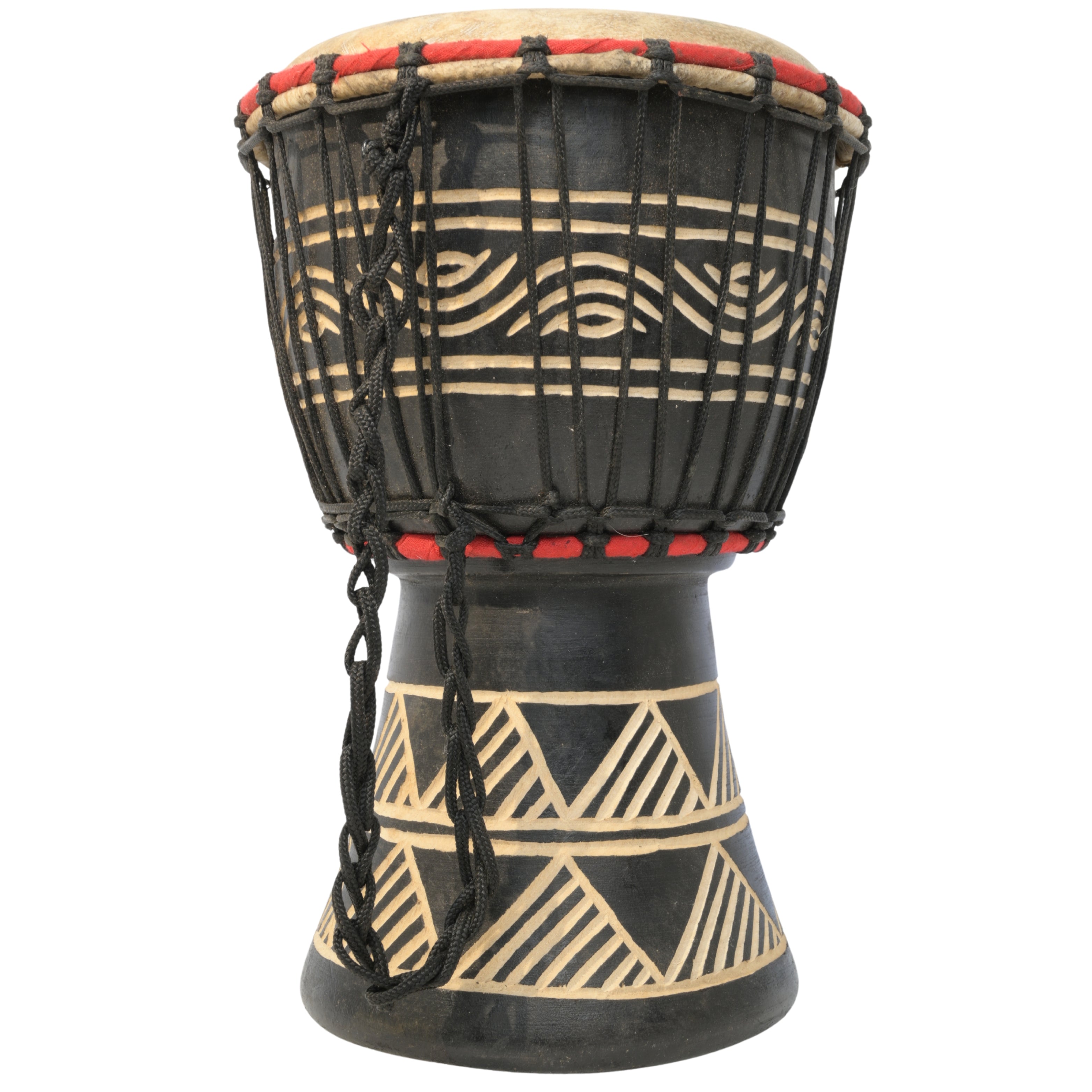 African Delights Authentic Djembe Drum – Hand-Carved in Ghana, Natural Goat Skin – Black with triangle etching – 7-Inch Medium-Small African Hand Drum for Older Kids, Teens & Beginners, Ready to Play #Color_Black with triangle etching