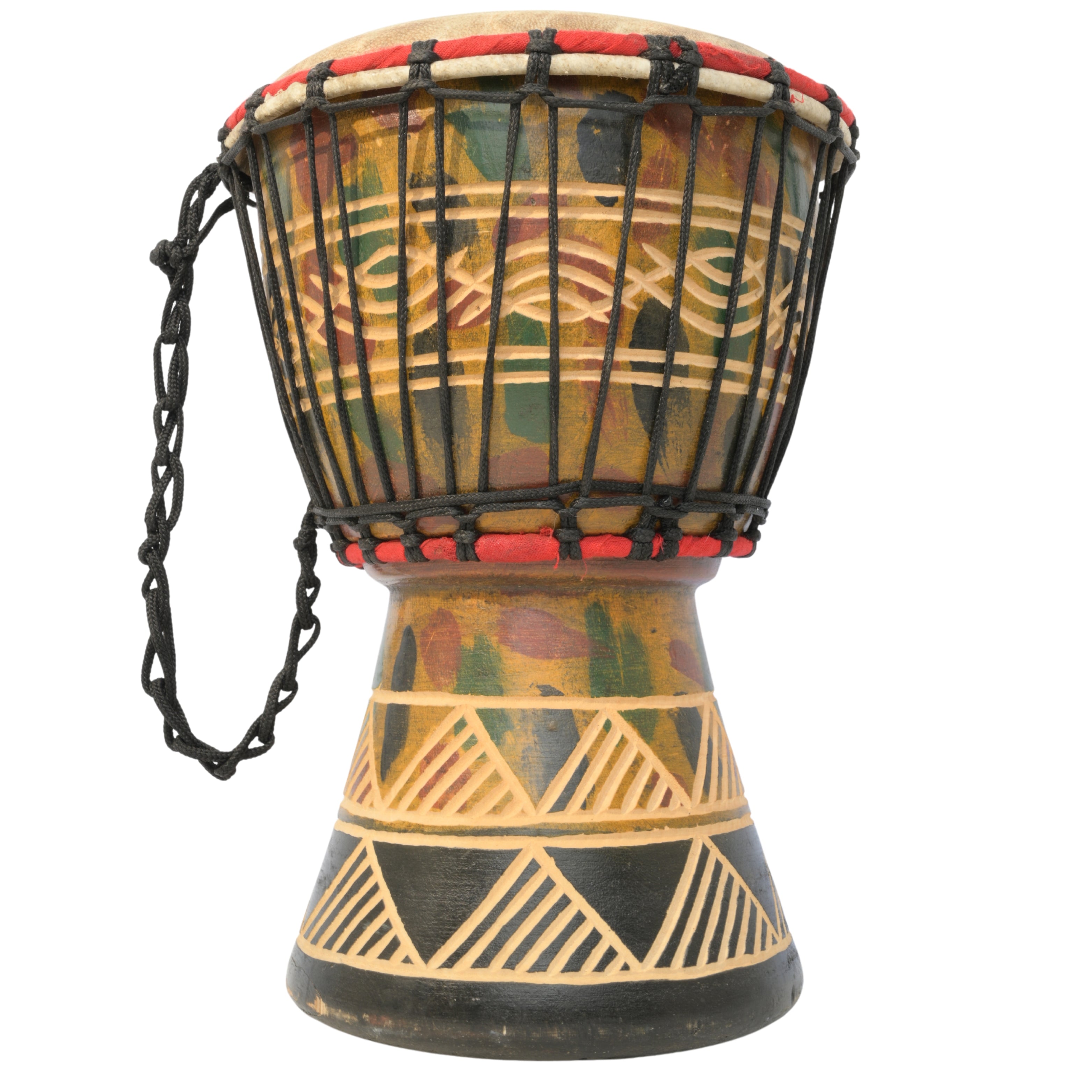 African Delights Authentic Djembe Drum – Hand-Carved in Ghana, Natural Goat Skin – Multicolor with triangle etching – 7-Inch Medium-Small African Hand Drum for Older Kids, Teens & Beginners, Ready to Play #Color_Multicolor with triangle etching