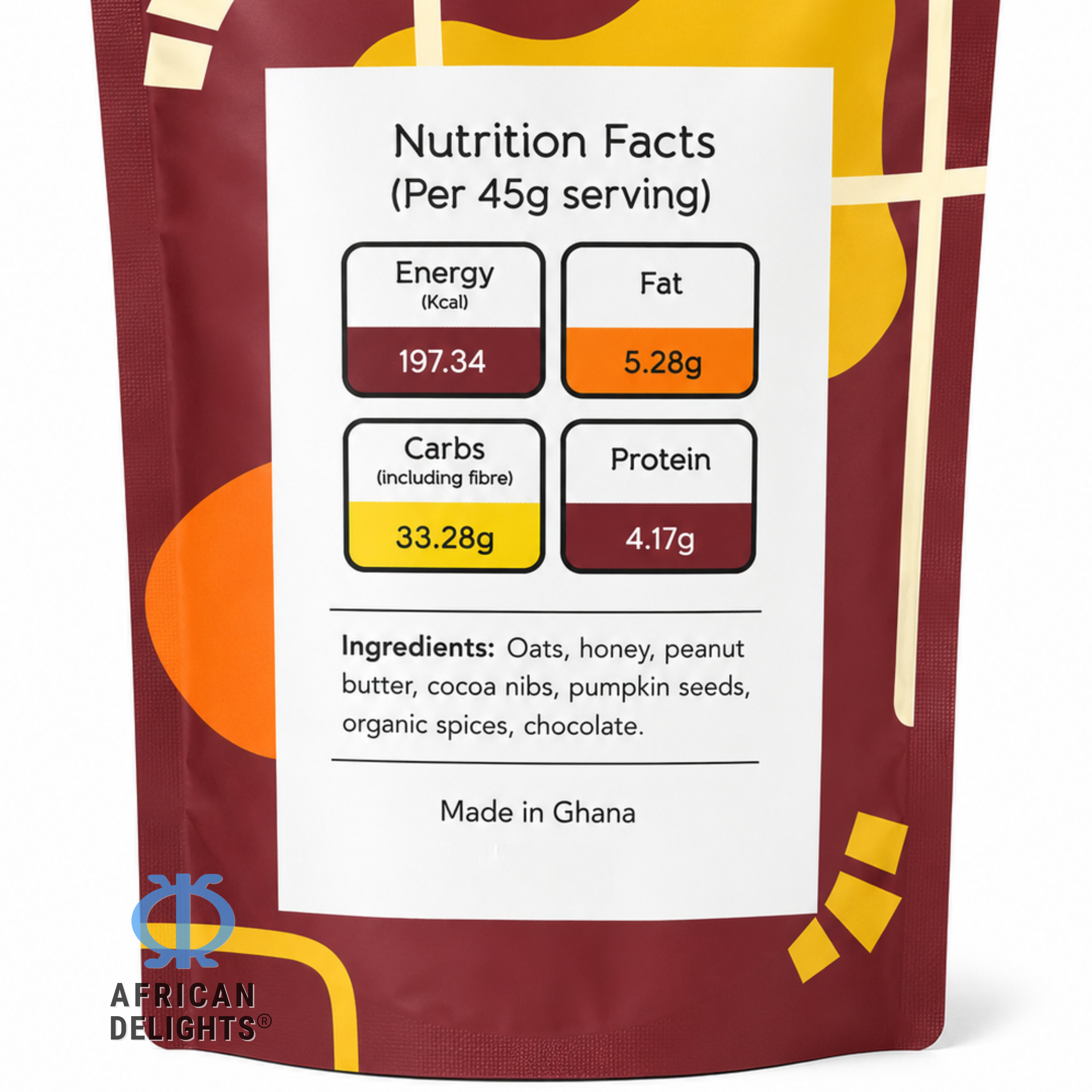 African Delights Chocanola 200g (Pack of 2) ingredients and nutrition facts # Flavor_Chocanola # Size_200g (Pack of 2)