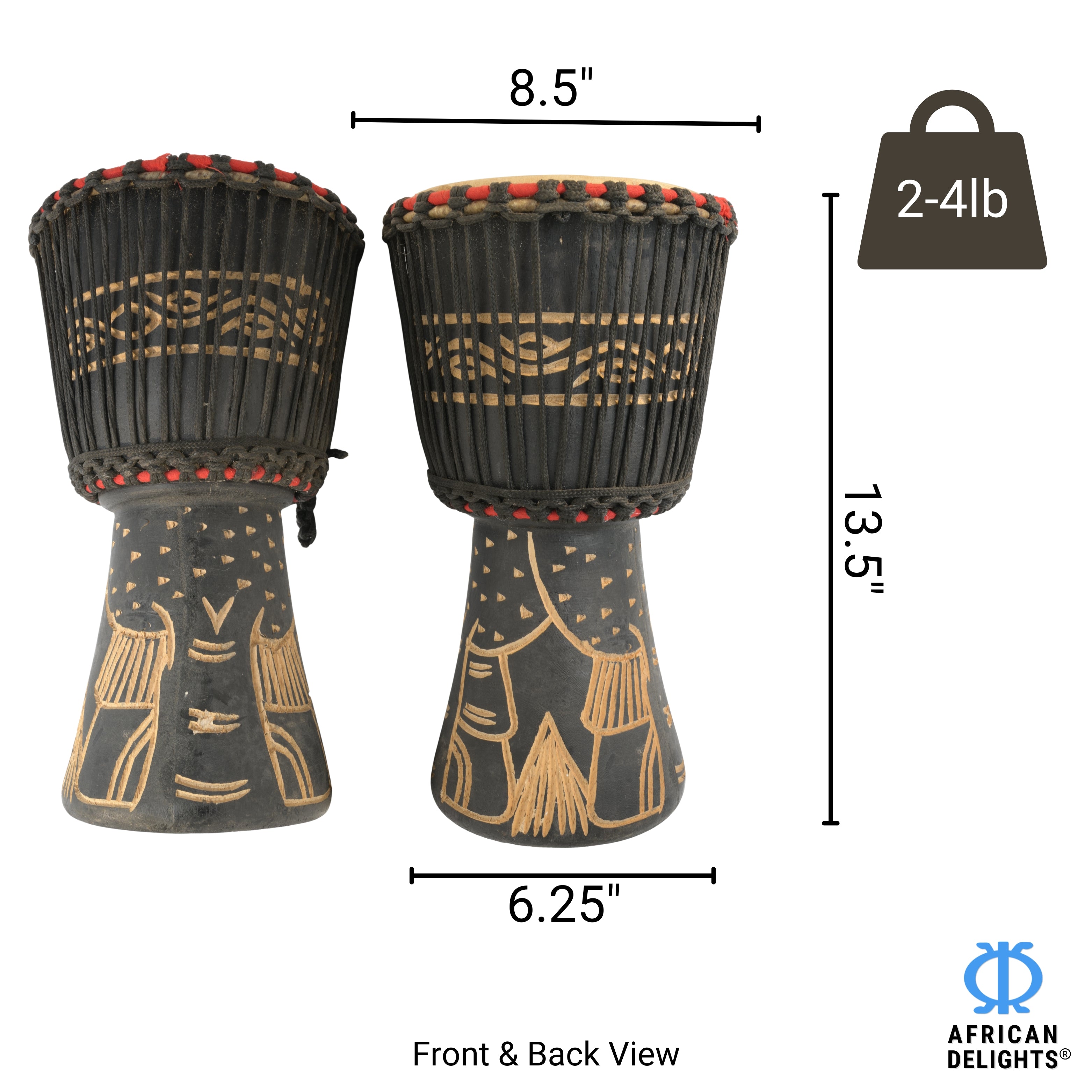 Black with Village medium-large djembe size and dimensions # color_Black with Village
