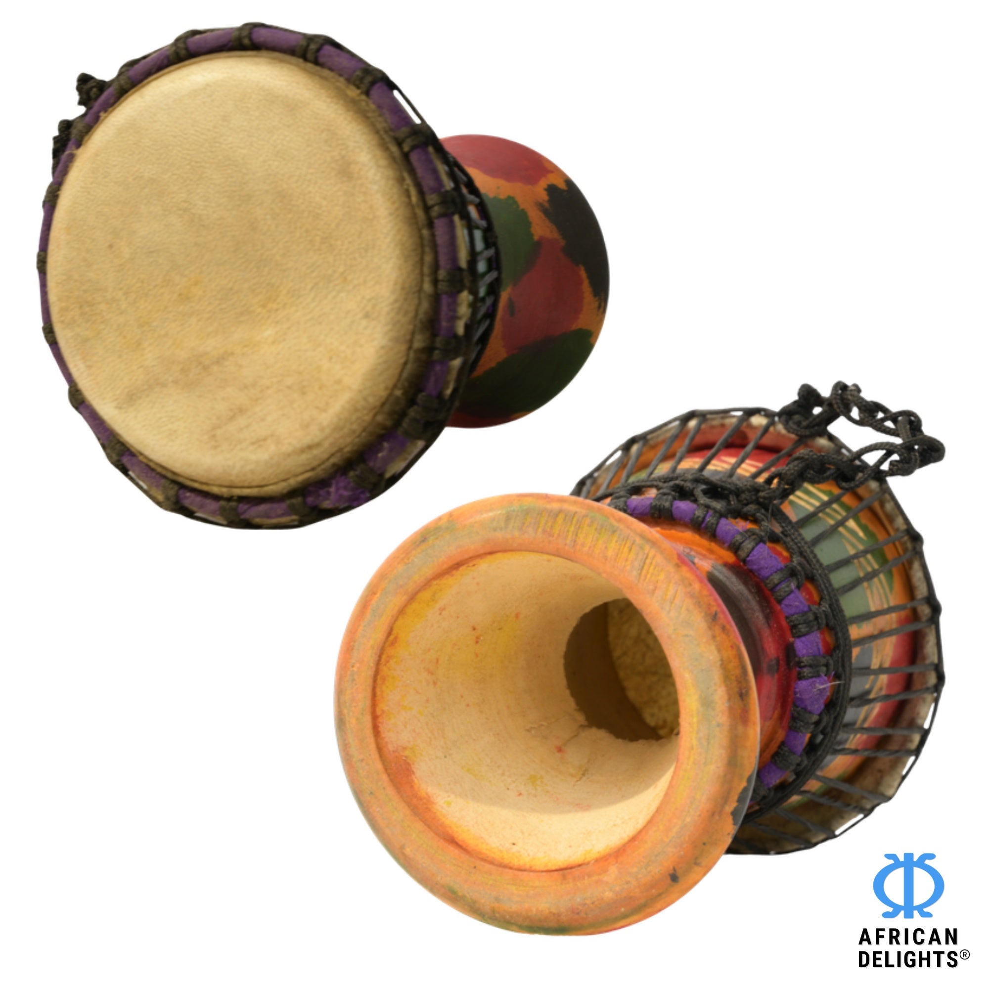 Multicolor with Etching 1 mini djembe drum side view