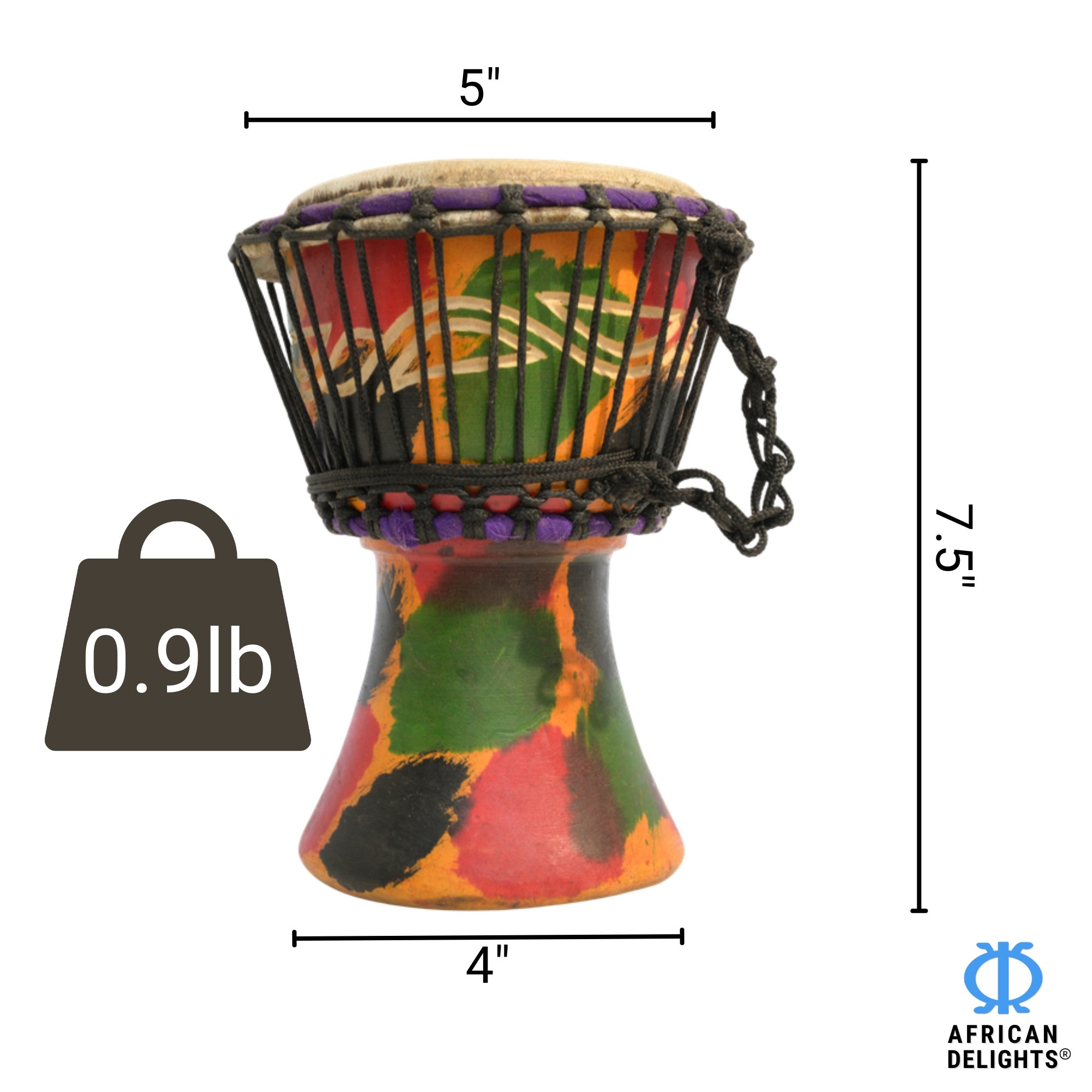 Multicolor with Etching 1 mini djembe drum size and dimensions