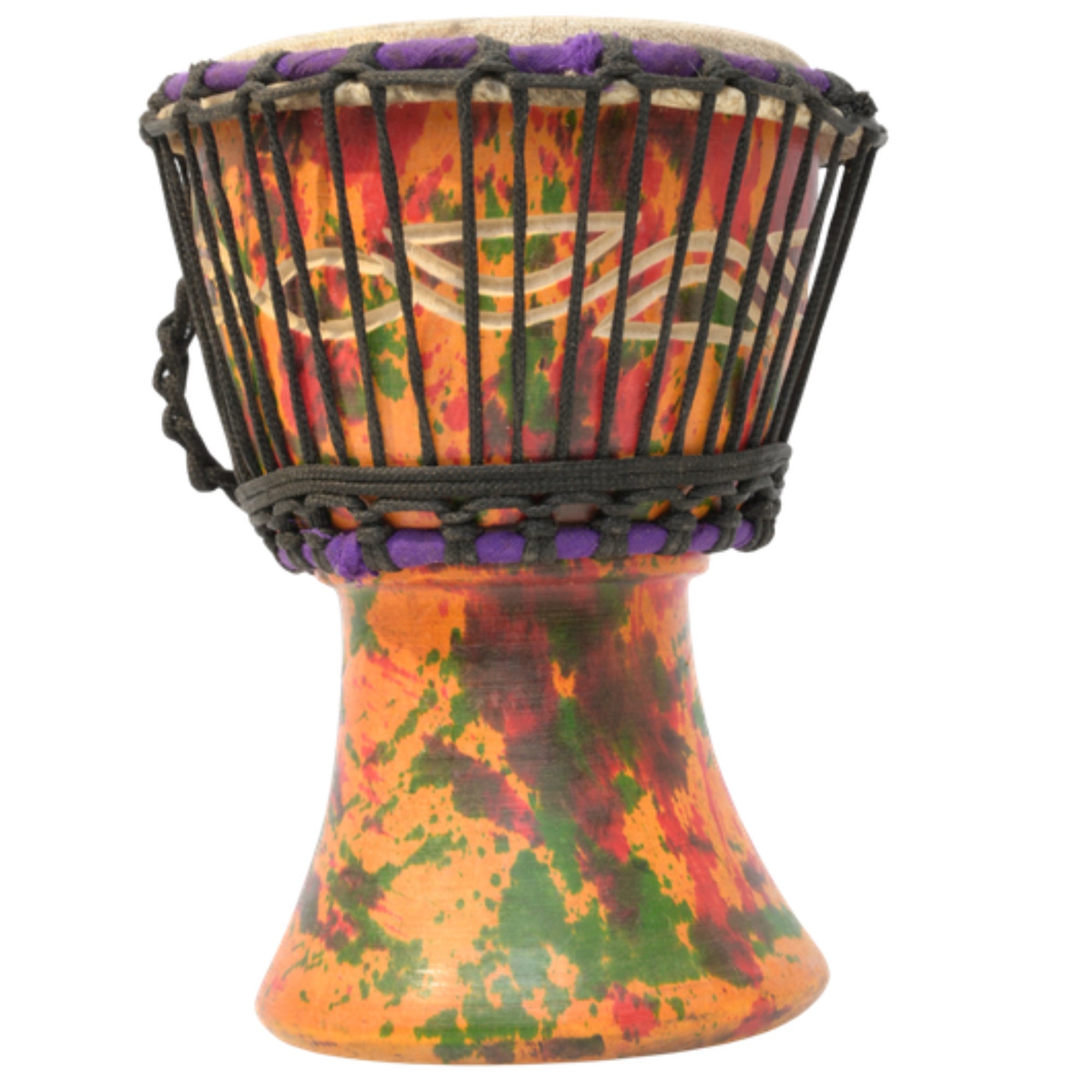 African Delights Authentic Djembe Drum – Hand-Carved in Ghana, Natural Goat Skin – Multicolor with Etching 2 – 5-Inch Mini African Hand Drum for Kids, Beginners & Travel, Ready to Play